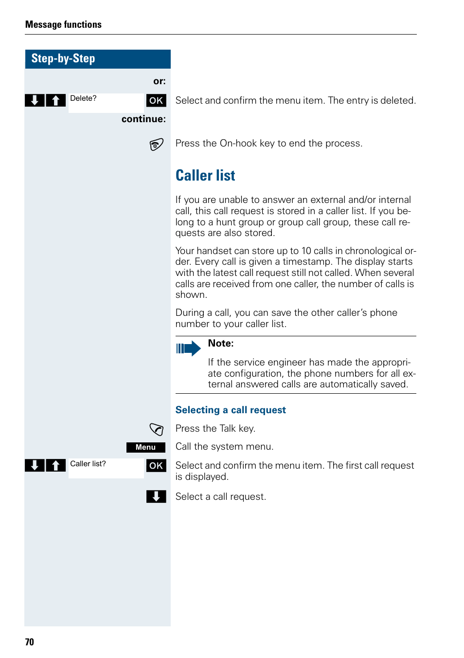 Caller list | Siemens 3000 User Manual | Page 78 / 104