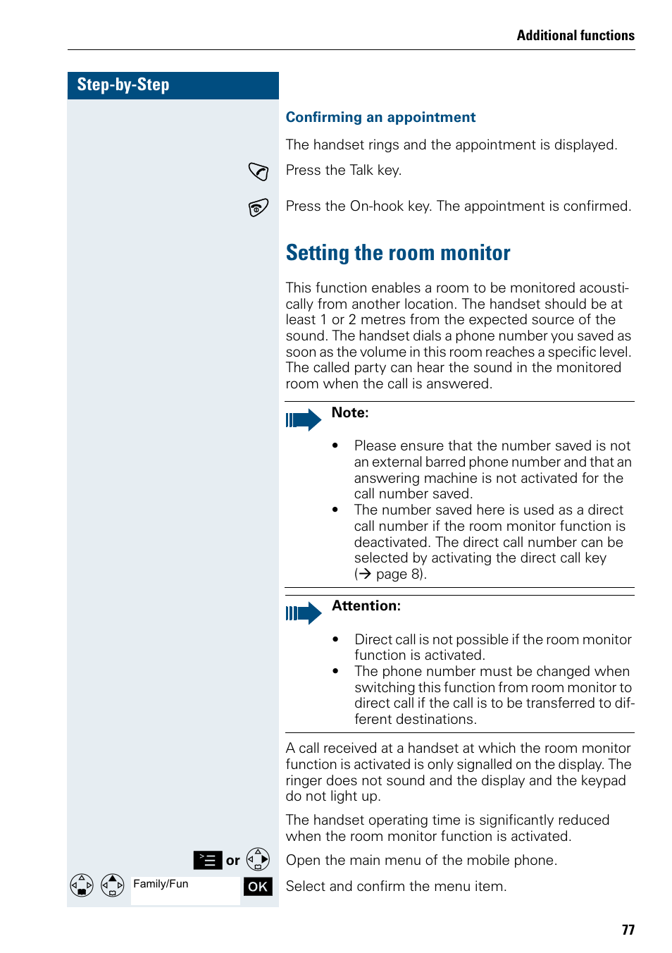 Setting the room monitor, Tion | Siemens 3000 User Manual | Page 85 / 104