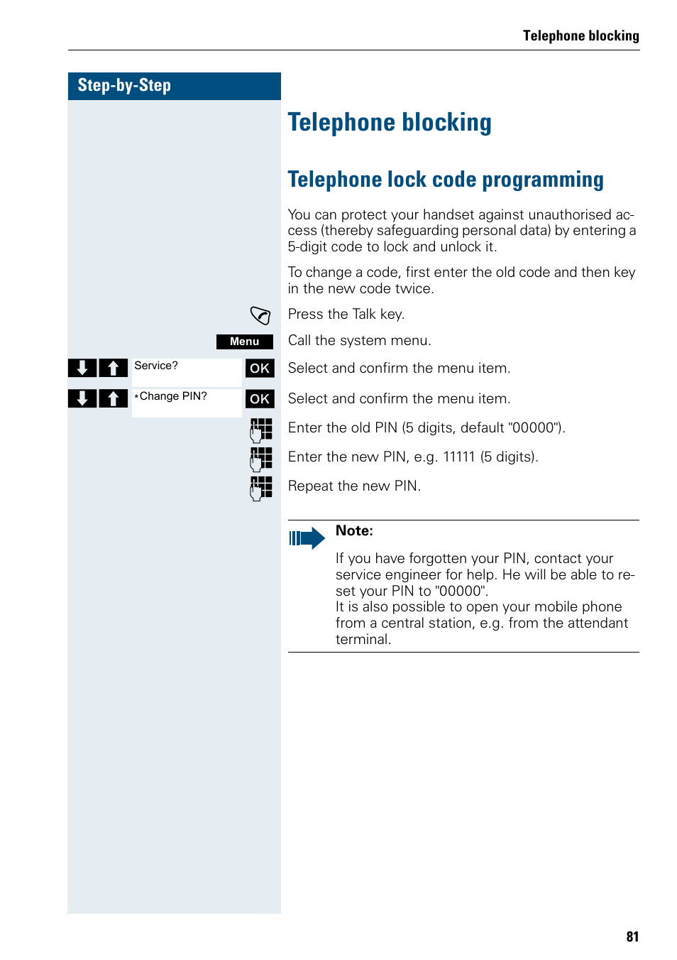 Telephone blocking, Telephone lock code programming | Siemens 3000 User Manual | Page 89 / 104