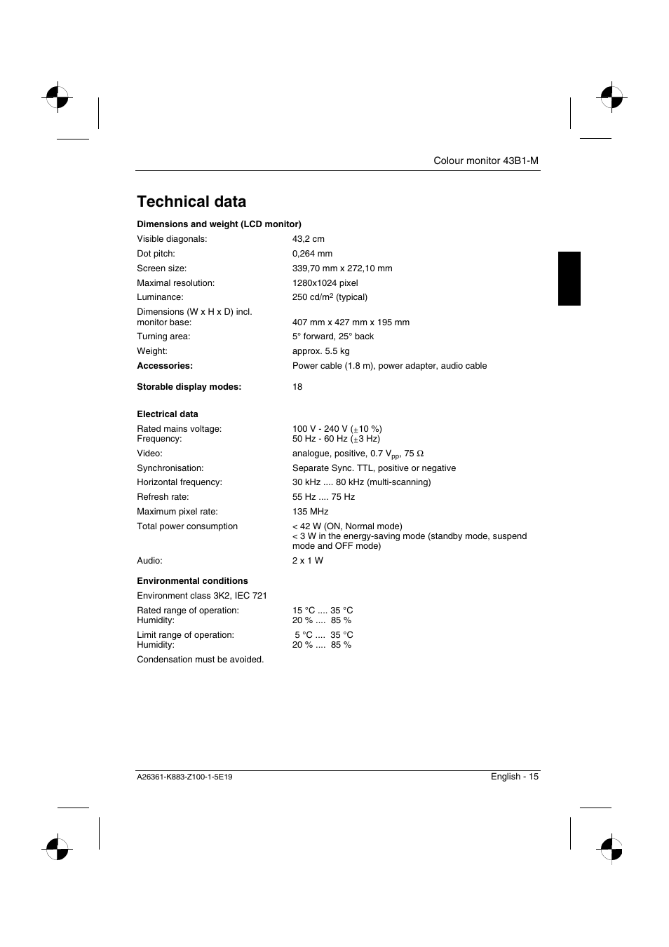 Technical data | Siemens 43B1-M User Manual | Page 17 / 20