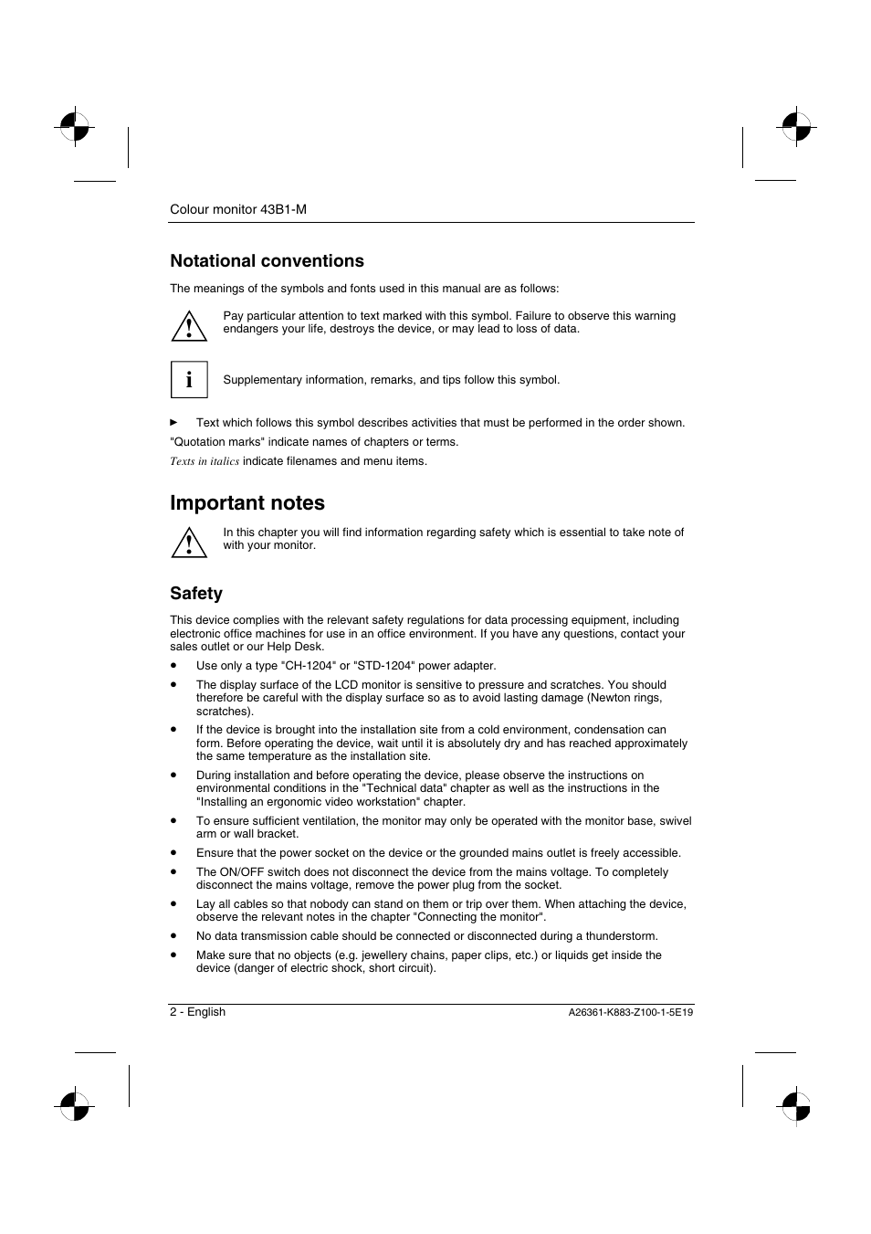 Notational conventions, Safety | Siemens 43B1-M User Manual | Page 4 / 20