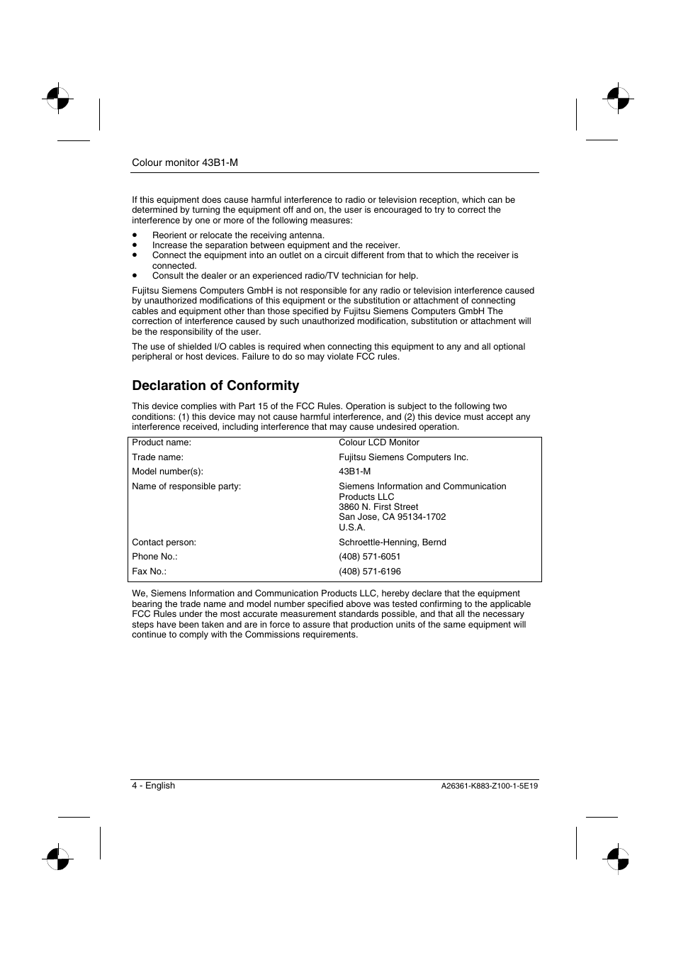 Declaration of conformity | Siemens 43B1-M User Manual | Page 6 / 20