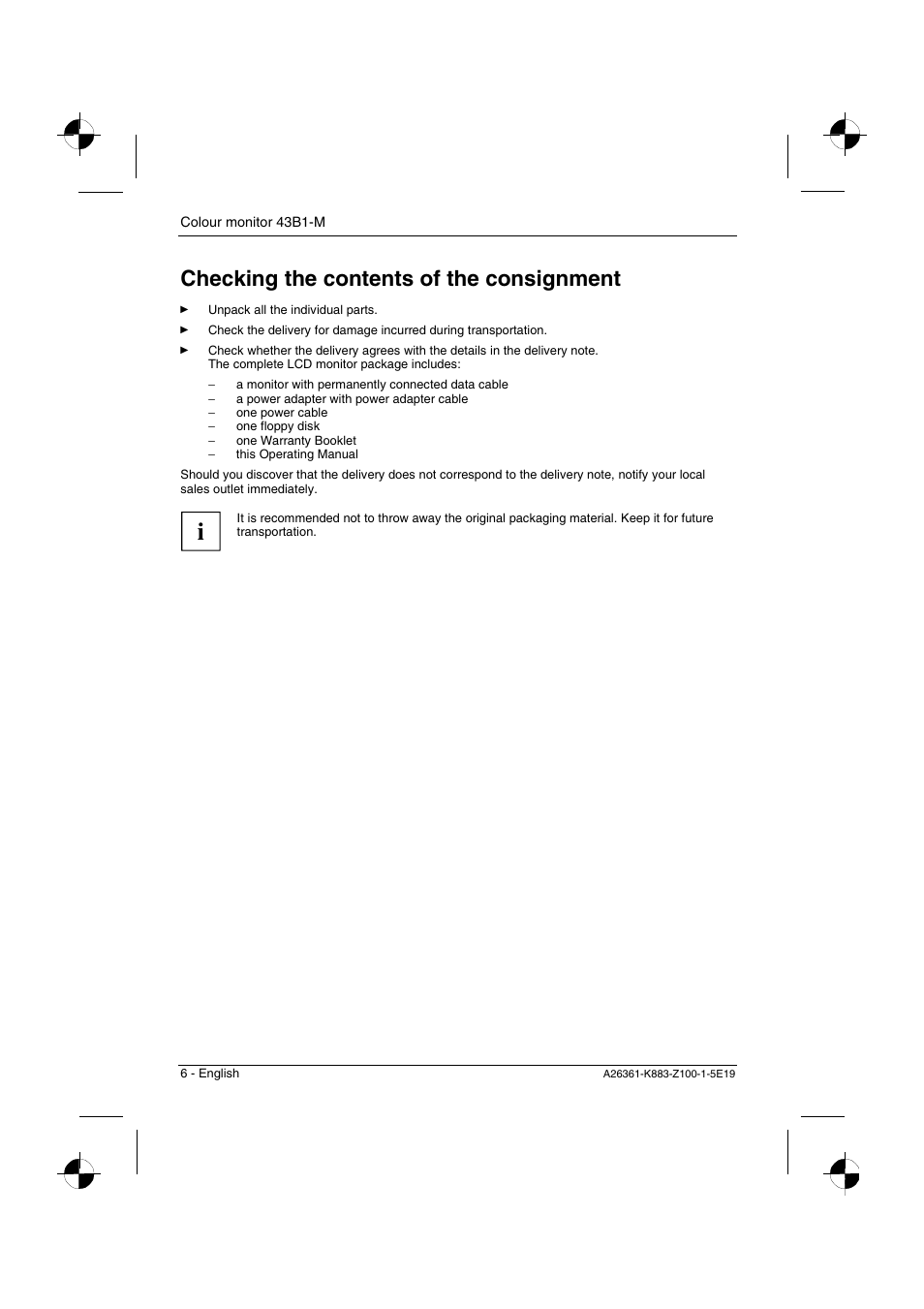 Checking the contents of the consignment | Siemens 43B1-M User Manual | Page 8 / 20