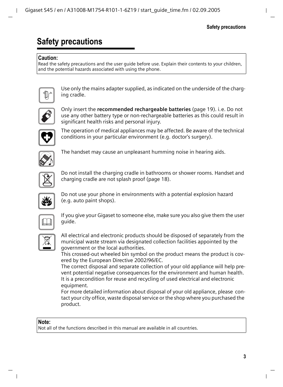 Safety precautions | Siemens Gigaset S45 User Manual | Page 4 / 29