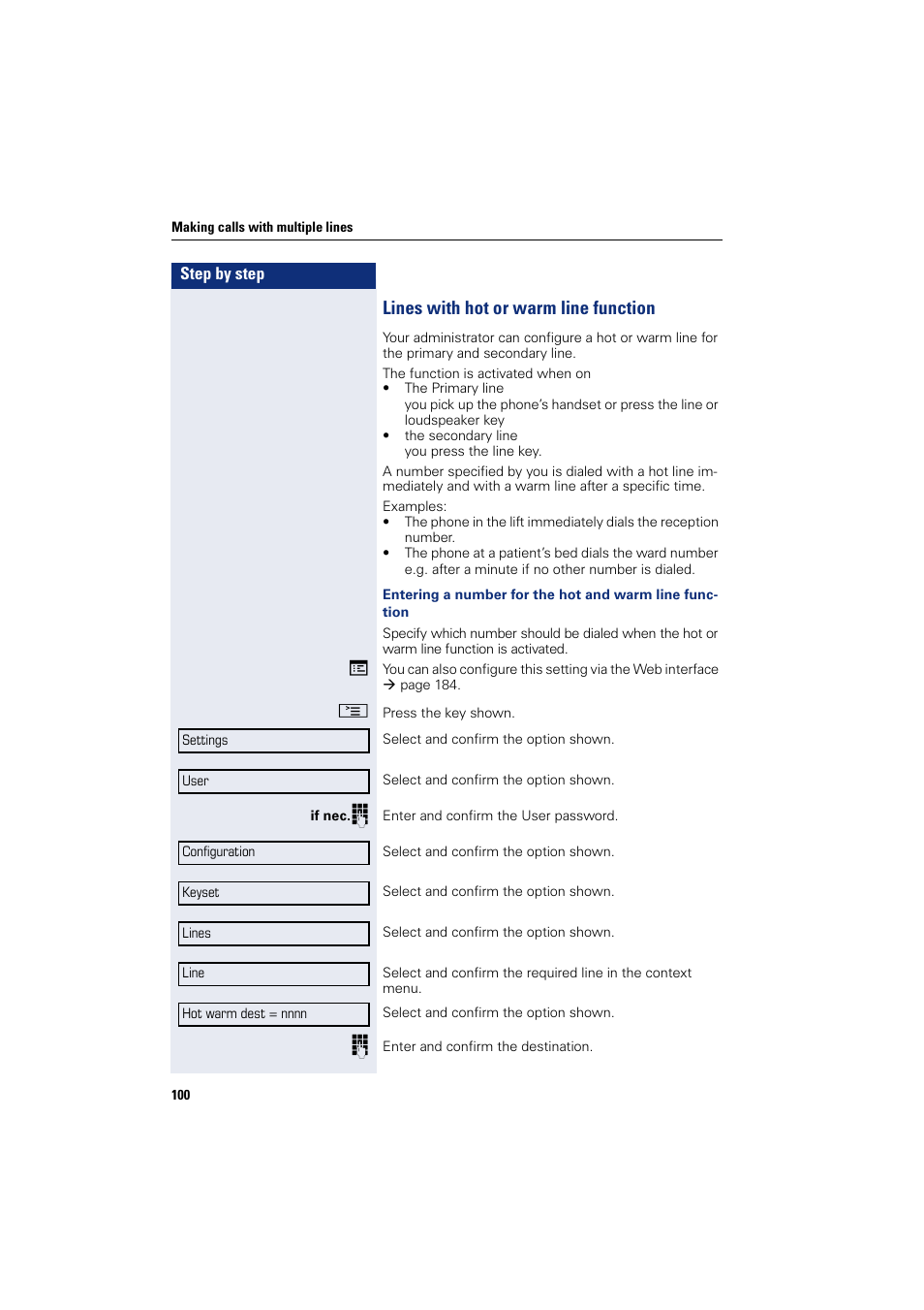 Lines with hot or warm line function | Siemens HIPATH 8000 User Manual | Page 100 / 205