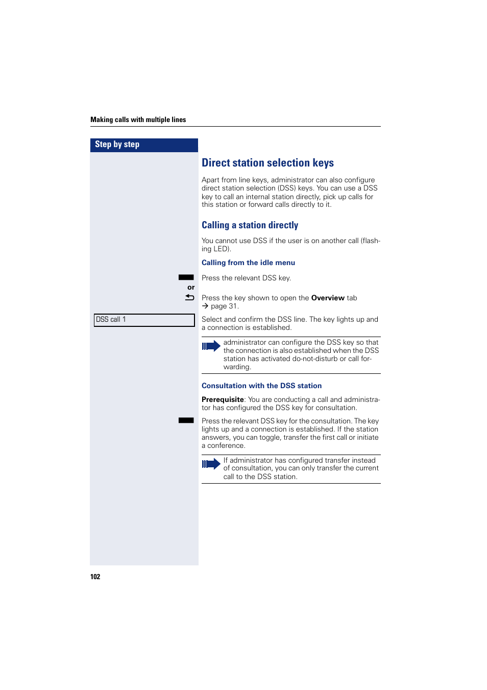 Direct station selection keys, Calling a station directly | Siemens HIPATH 8000 User Manual | Page 102 / 205