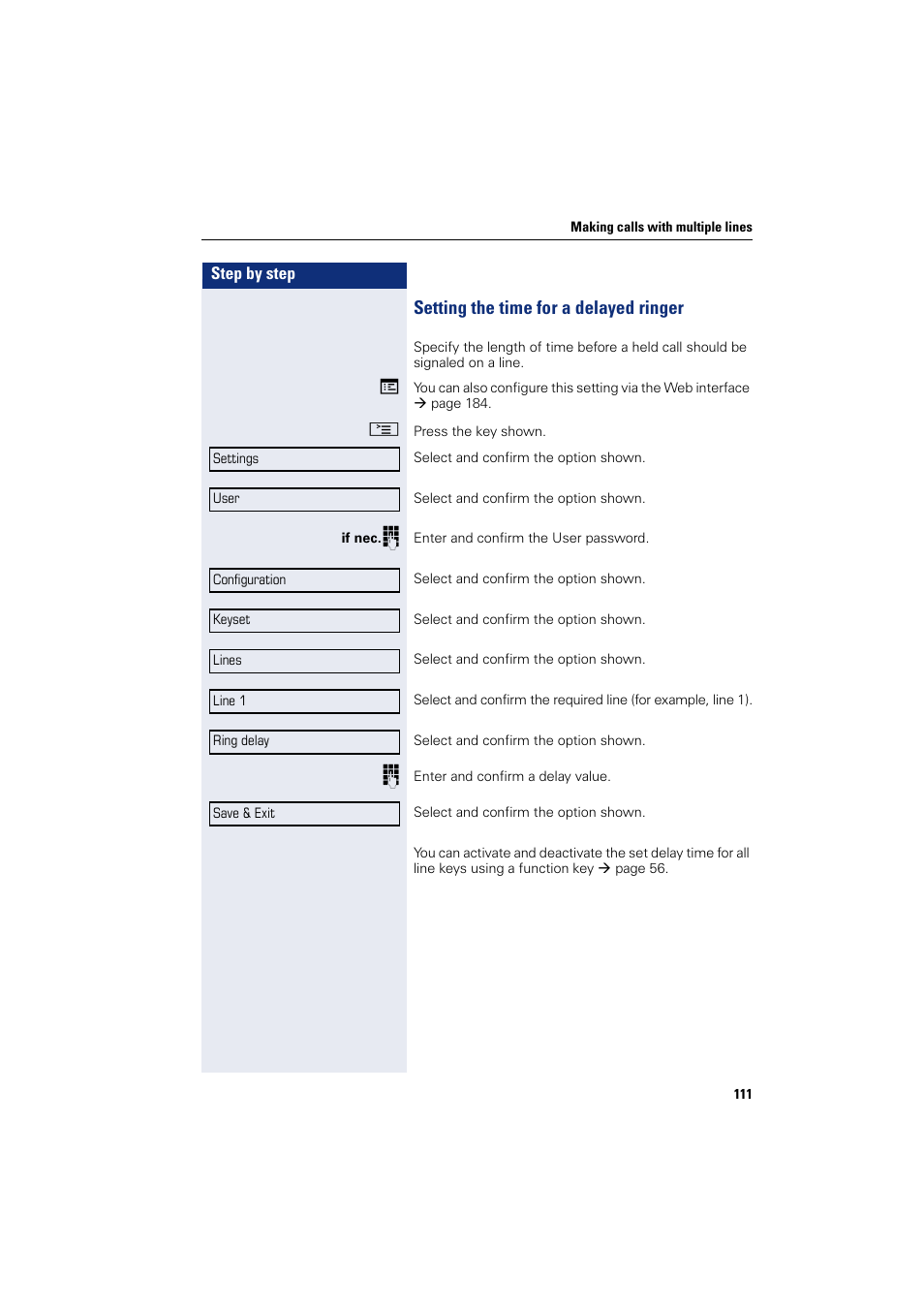 Setting the time for a delayed ringer | Siemens HIPATH 8000 User Manual | Page 111 / 205