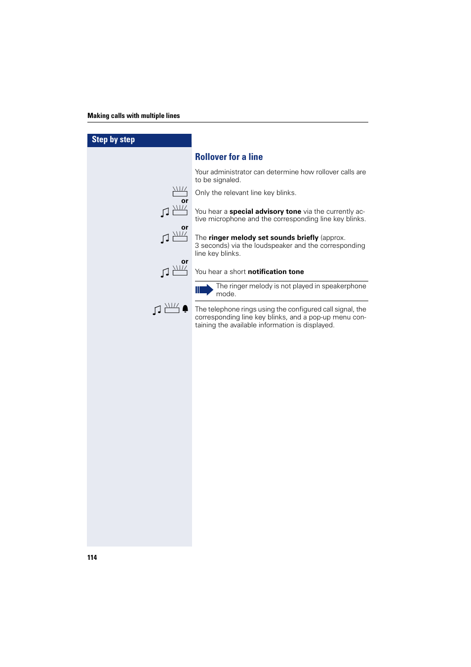 Rollover for a line, Ng calls | Siemens HIPATH 8000 User Manual | Page 114 / 205