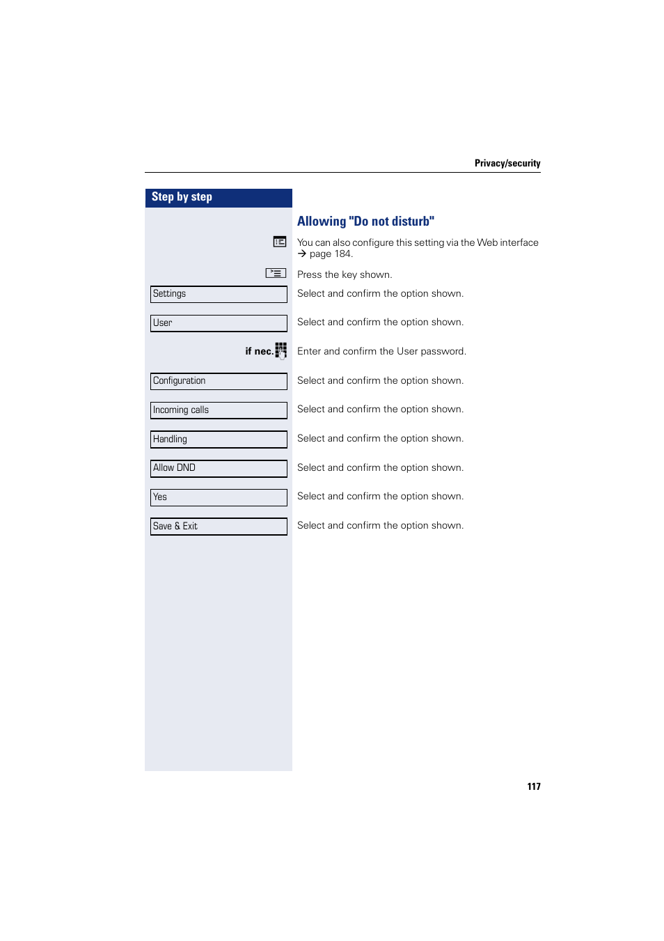 Allowing "do not disturb | Siemens HIPATH 8000 User Manual | Page 117 / 205