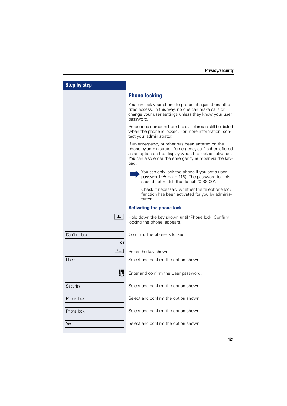 Phone locking, Our telephone | Siemens HIPATH 8000 User Manual | Page 121 / 205