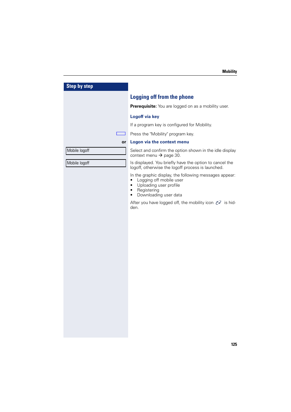 Logging off from the phone | Siemens HIPATH 8000 User Manual | Page 125 / 205