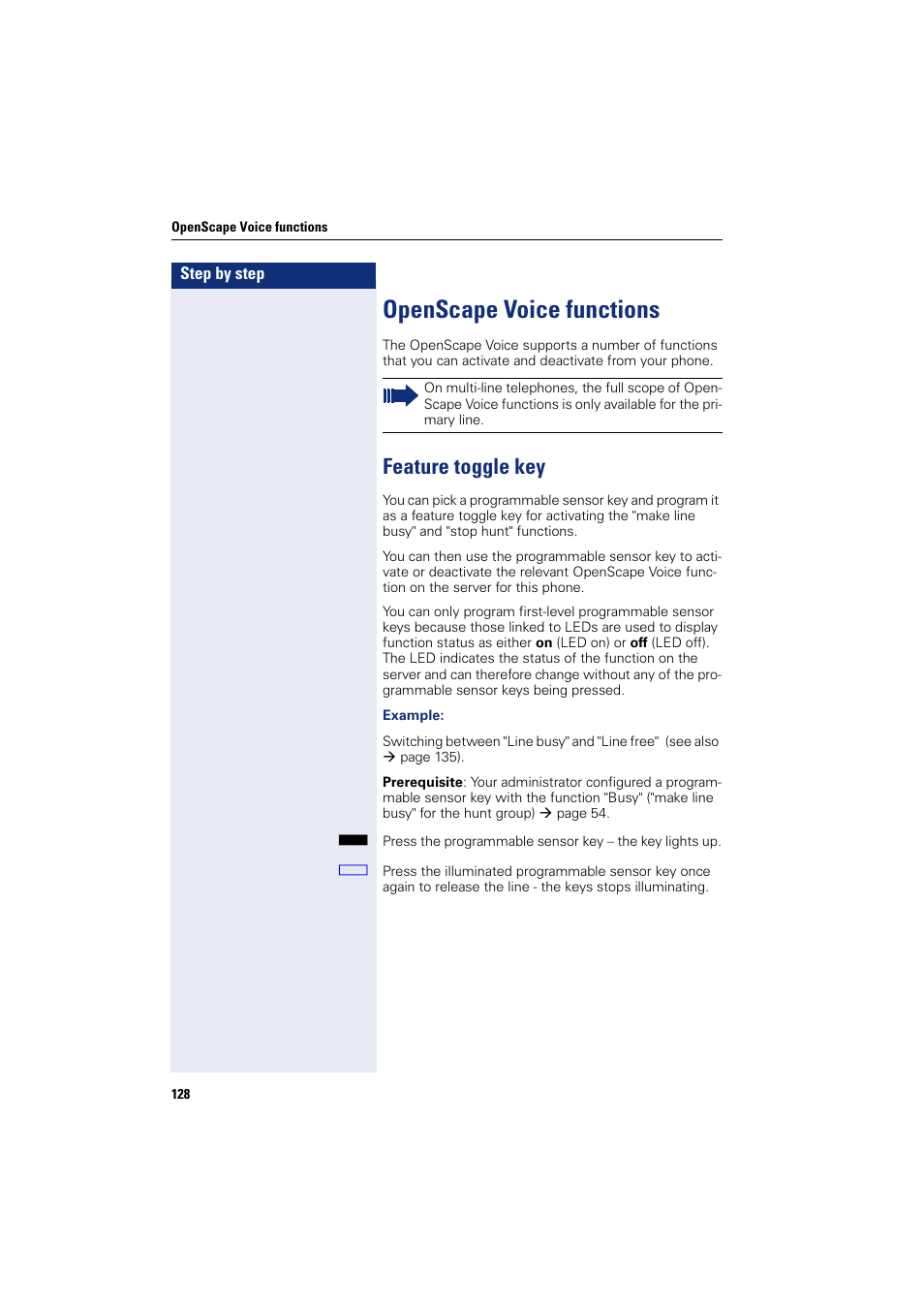 Openscape voice functions, Feature toggle key | Siemens HIPATH 8000 User Manual | Page 128 / 205