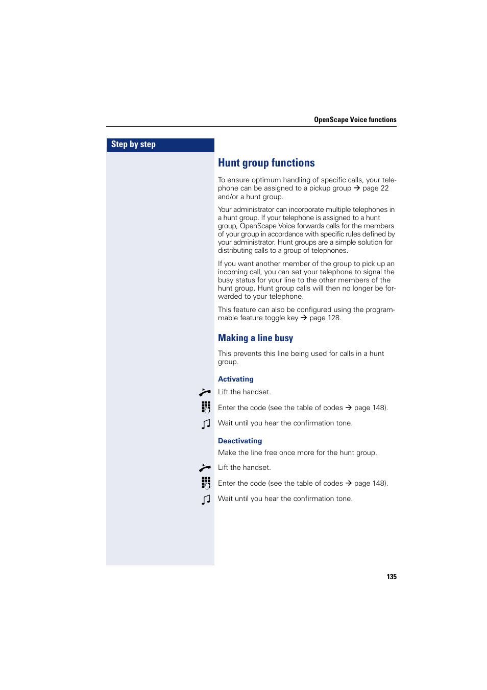 Hunt group functions, Making a line busy | Siemens HIPATH 8000 User Manual | Page 135 / 205