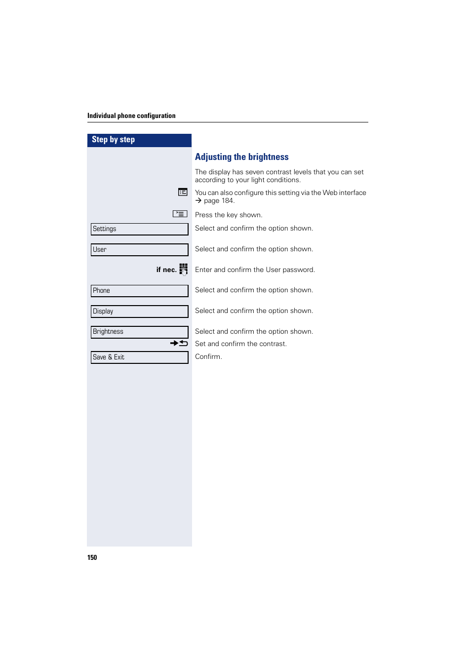 Adjusting the brightness | Siemens HIPATH 8000 User Manual | Page 150 / 205