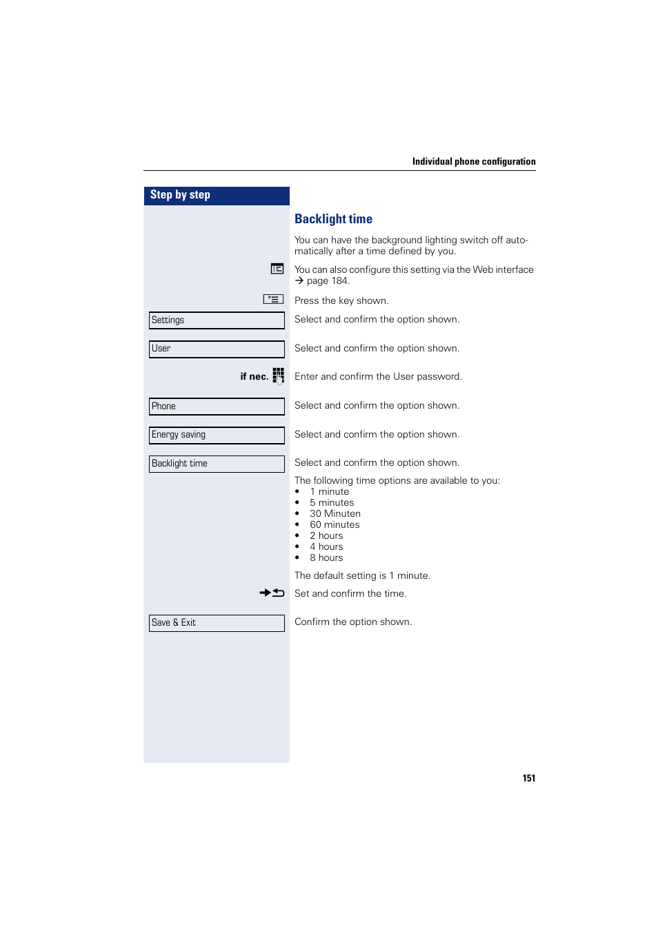 Backlight time | Siemens HIPATH 8000 User Manual | Page 151 / 205