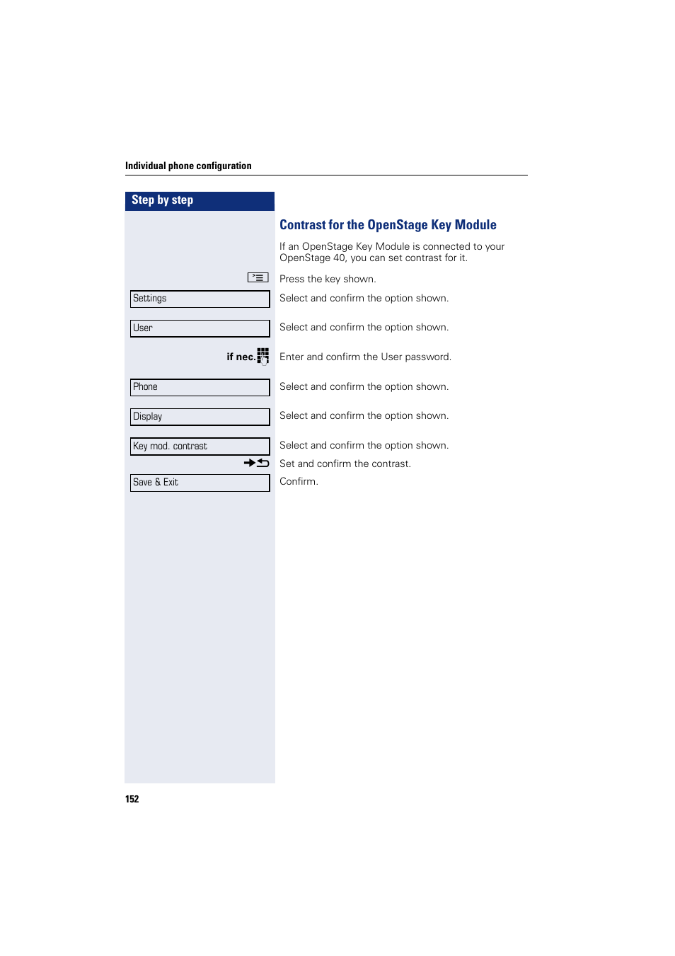 Contrast for the openstage key module | Siemens HIPATH 8000 User Manual | Page 152 / 205