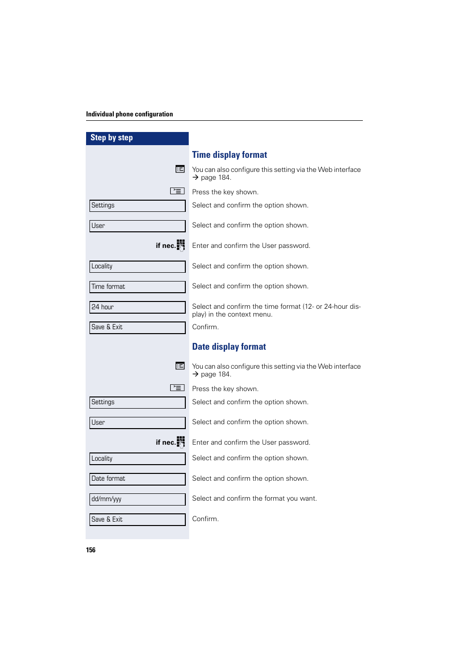 Time display format, Date display format, Time display format date display format | Siemens HIPATH 8000 User Manual | Page 156 / 205