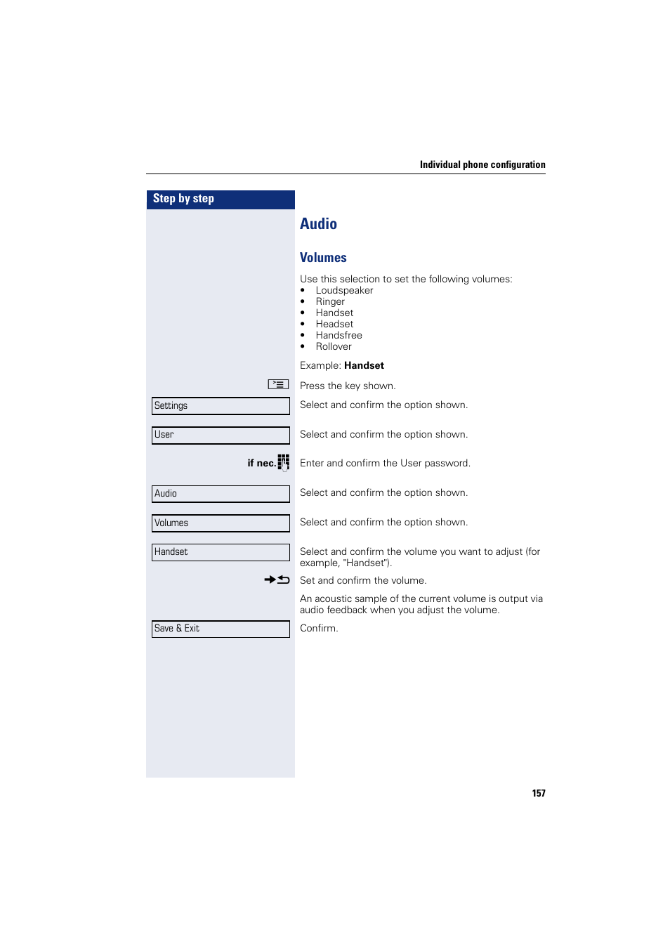 Audio, Volumes | Siemens HIPATH 8000 User Manual | Page 157 / 205