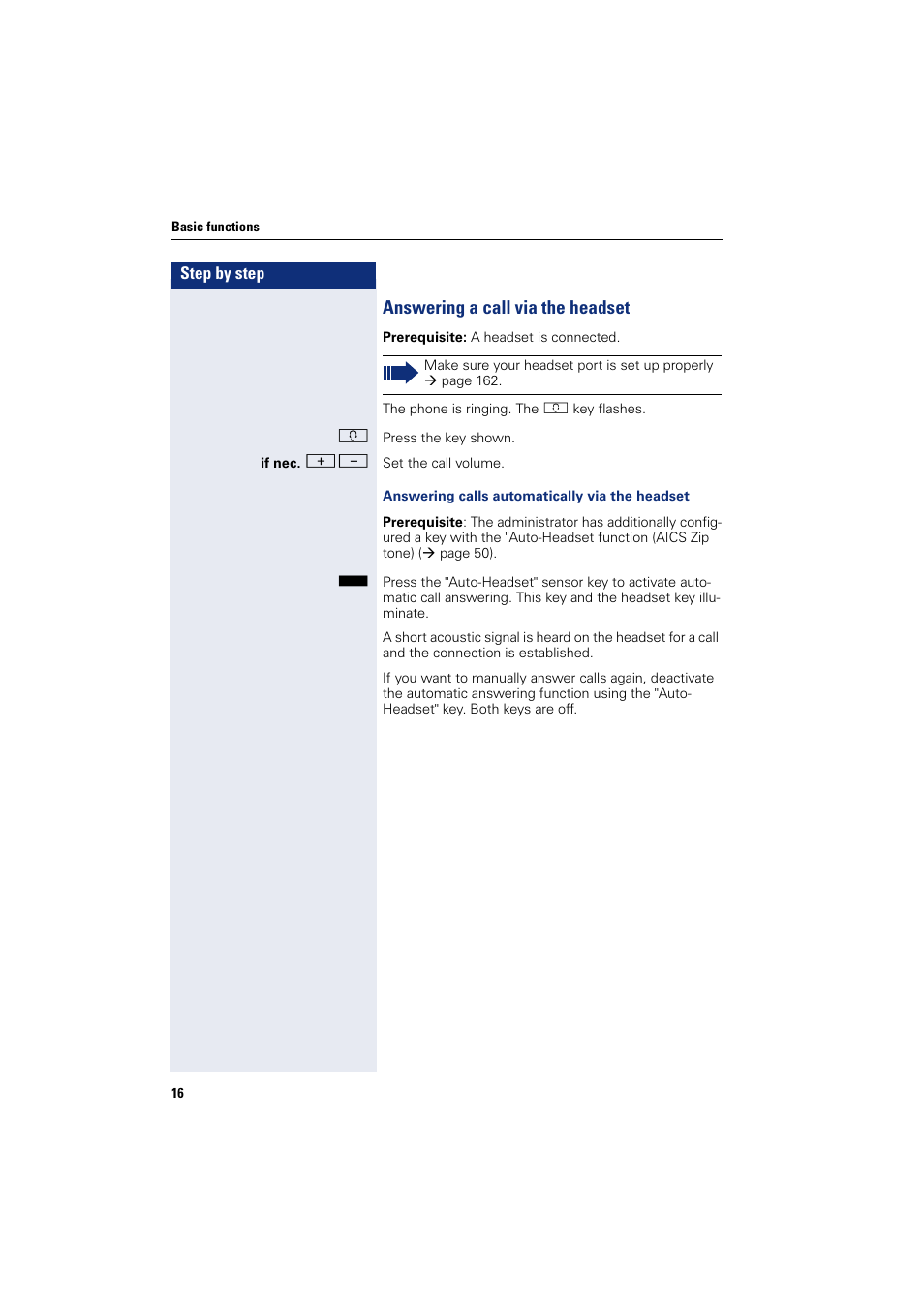 Answering a call via the headset | Siemens HIPATH 8000 User Manual | Page 16 / 205