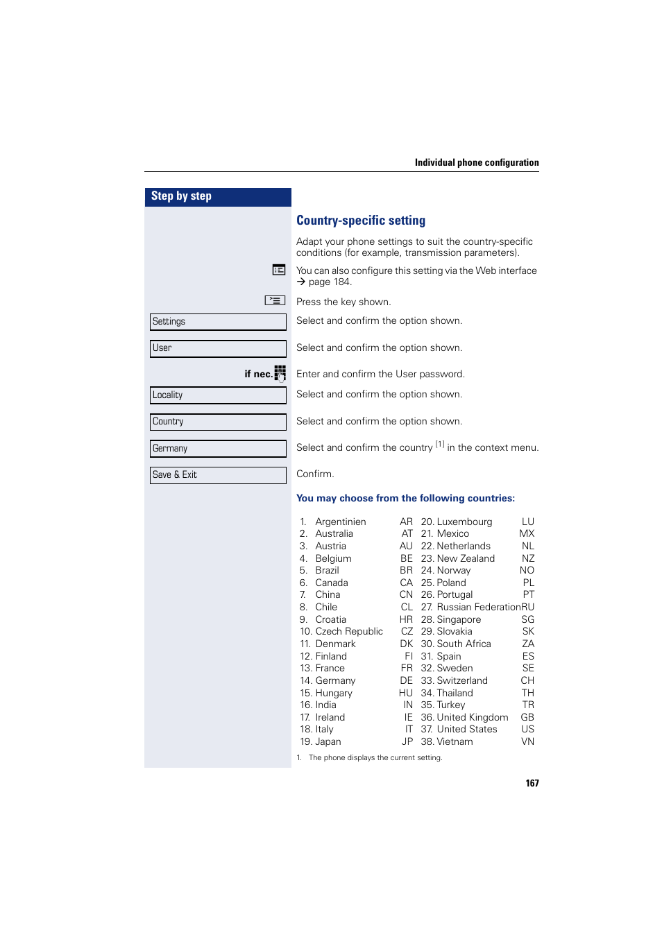 Country-specific setting | Siemens HIPATH 8000 User Manual | Page 167 / 205