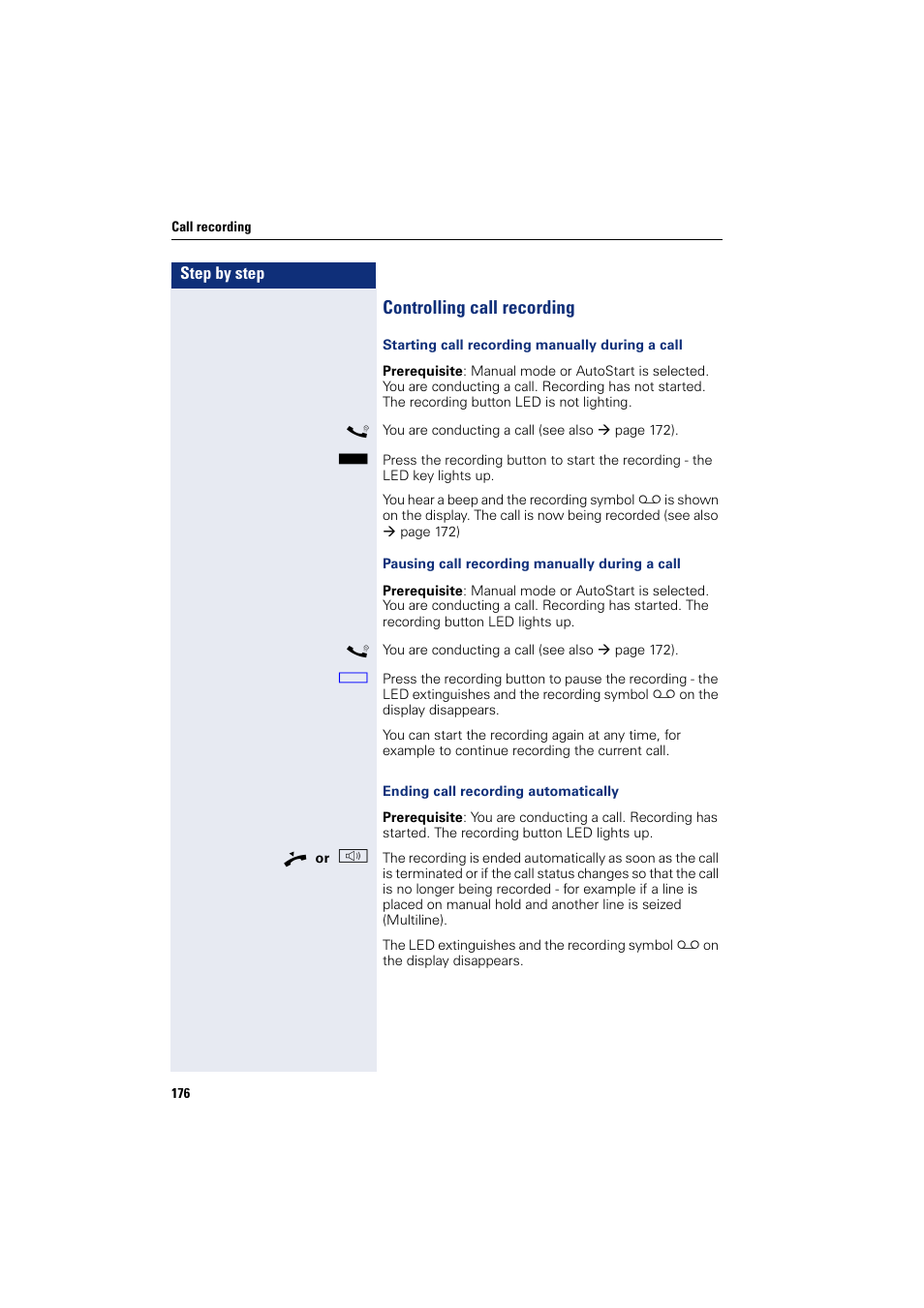 Controlling call recording | Siemens HIPATH 8000 User Manual | Page 176 / 205