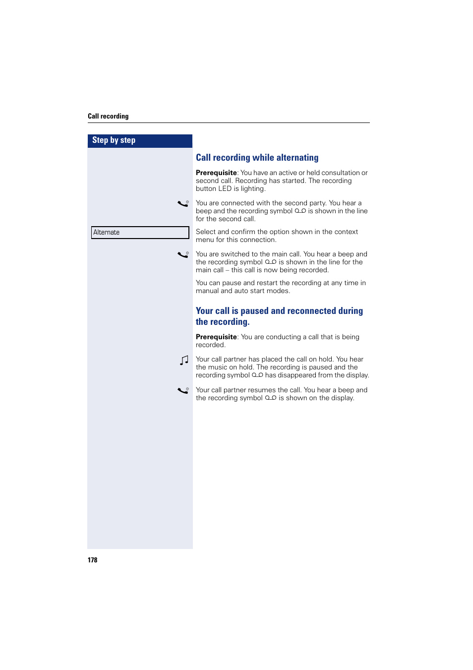 Call recording while alternating | Siemens HIPATH 8000 User Manual | Page 178 / 205