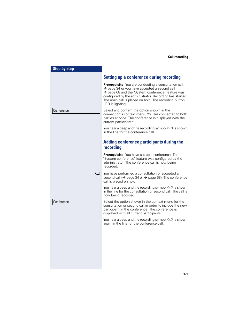 Setting up a conference during recording | Siemens HIPATH 8000 User Manual | Page 179 / 205