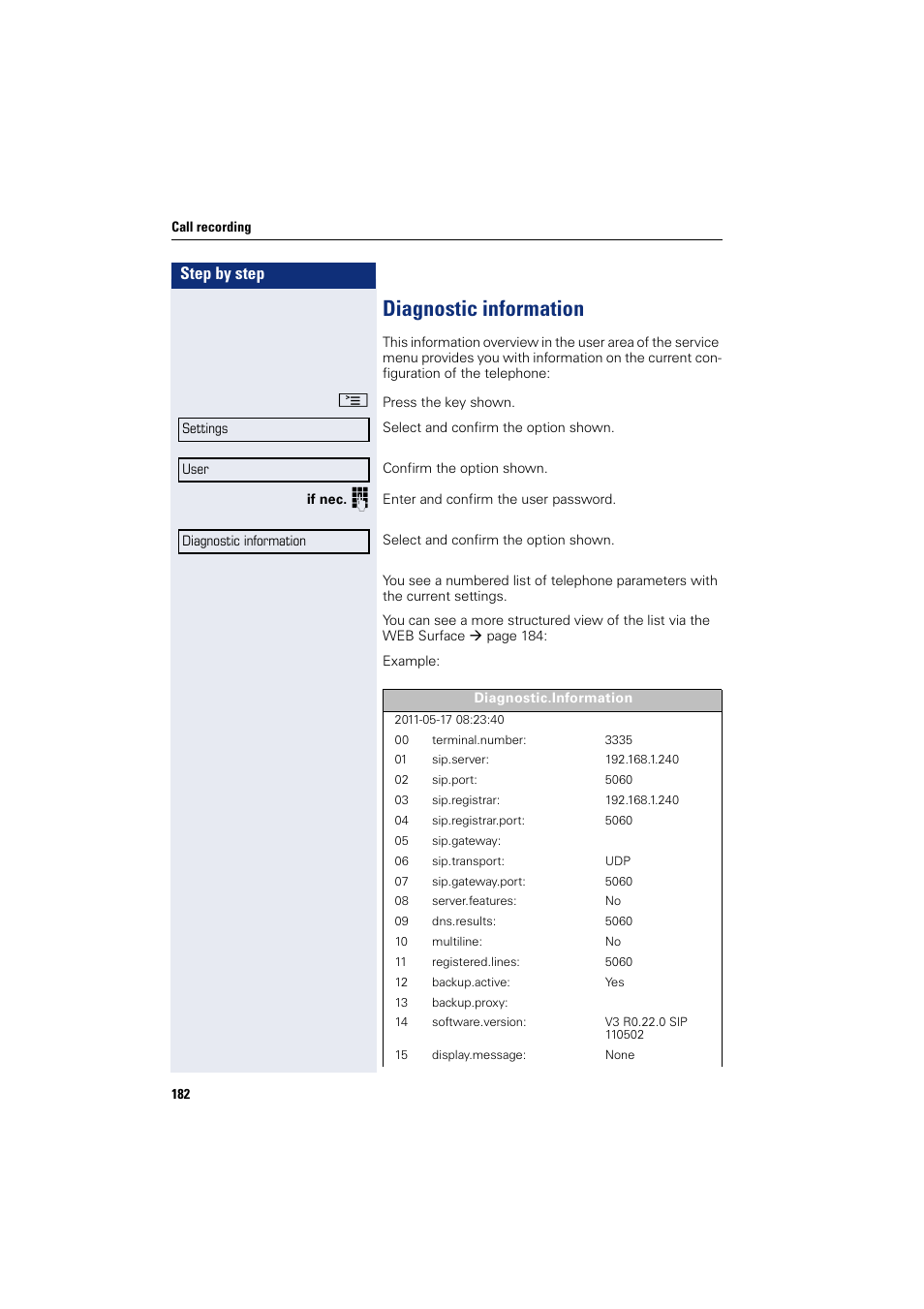 Diagnostic information, Step by step | Siemens HIPATH 8000 User Manual | Page 182 / 205