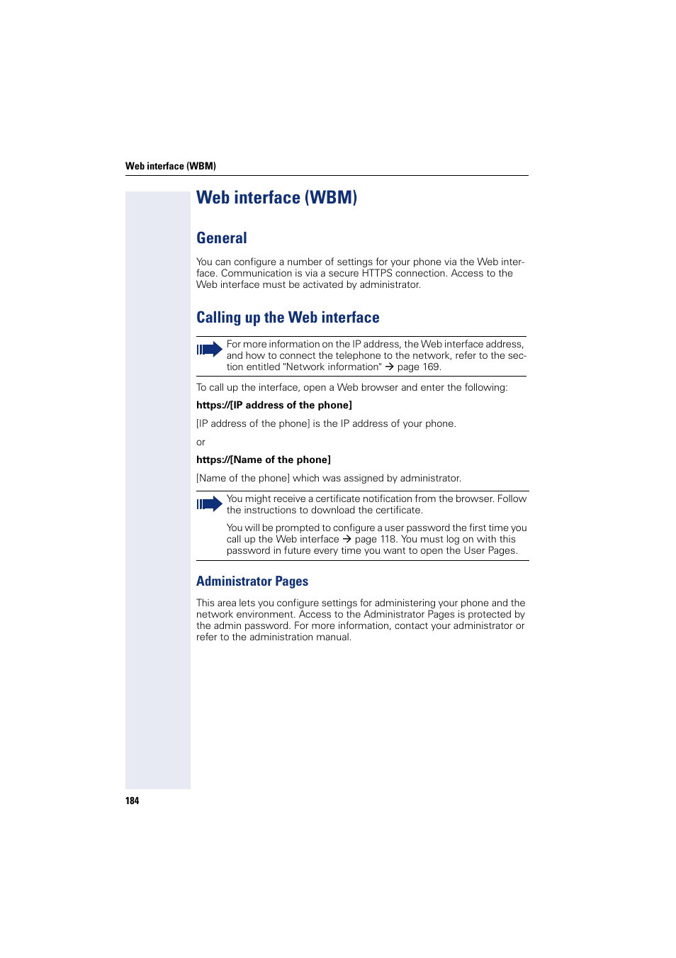 Web interface (wbm), General, Calling up the web interface | General calling up the web interface | Siemens HIPATH 8000 User Manual | Page 184 / 205