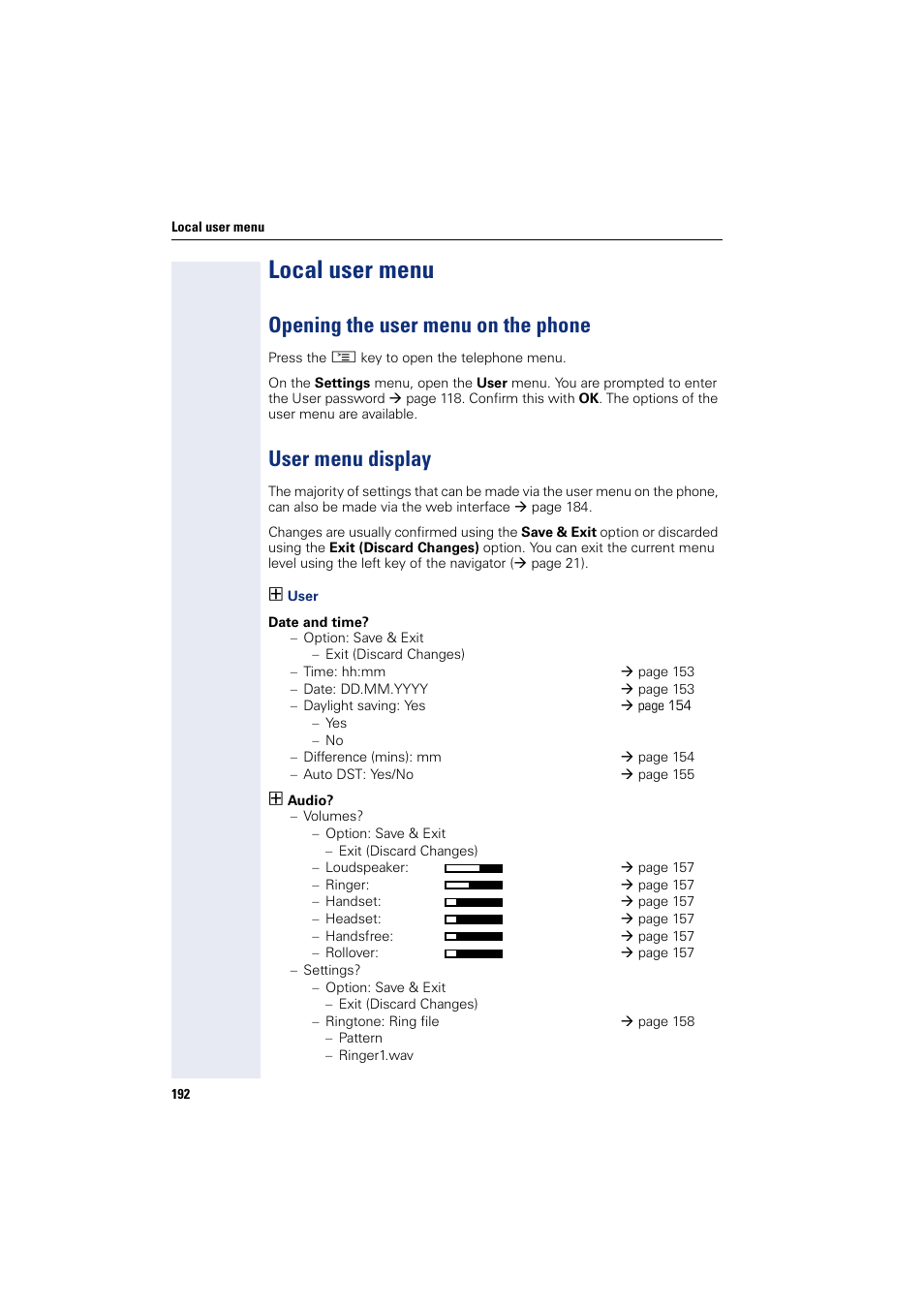 Local user menu, Opening the user menu on the phone, User menu display | Siemens HIPATH 8000 User Manual | Page 192 / 205