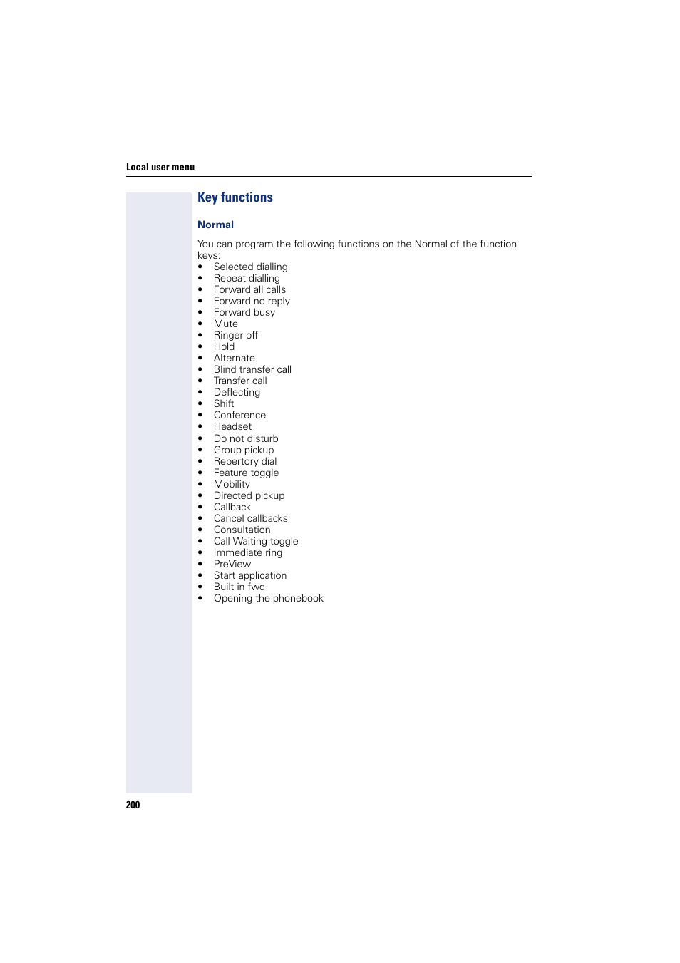 Key functions | Siemens HIPATH 8000 User Manual | Page 200 / 205