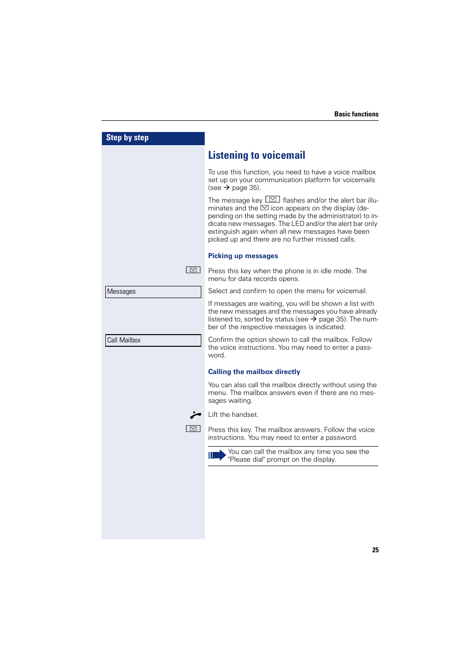 Listening to voicemail | Siemens HIPATH 8000 User Manual | Page 25 / 205