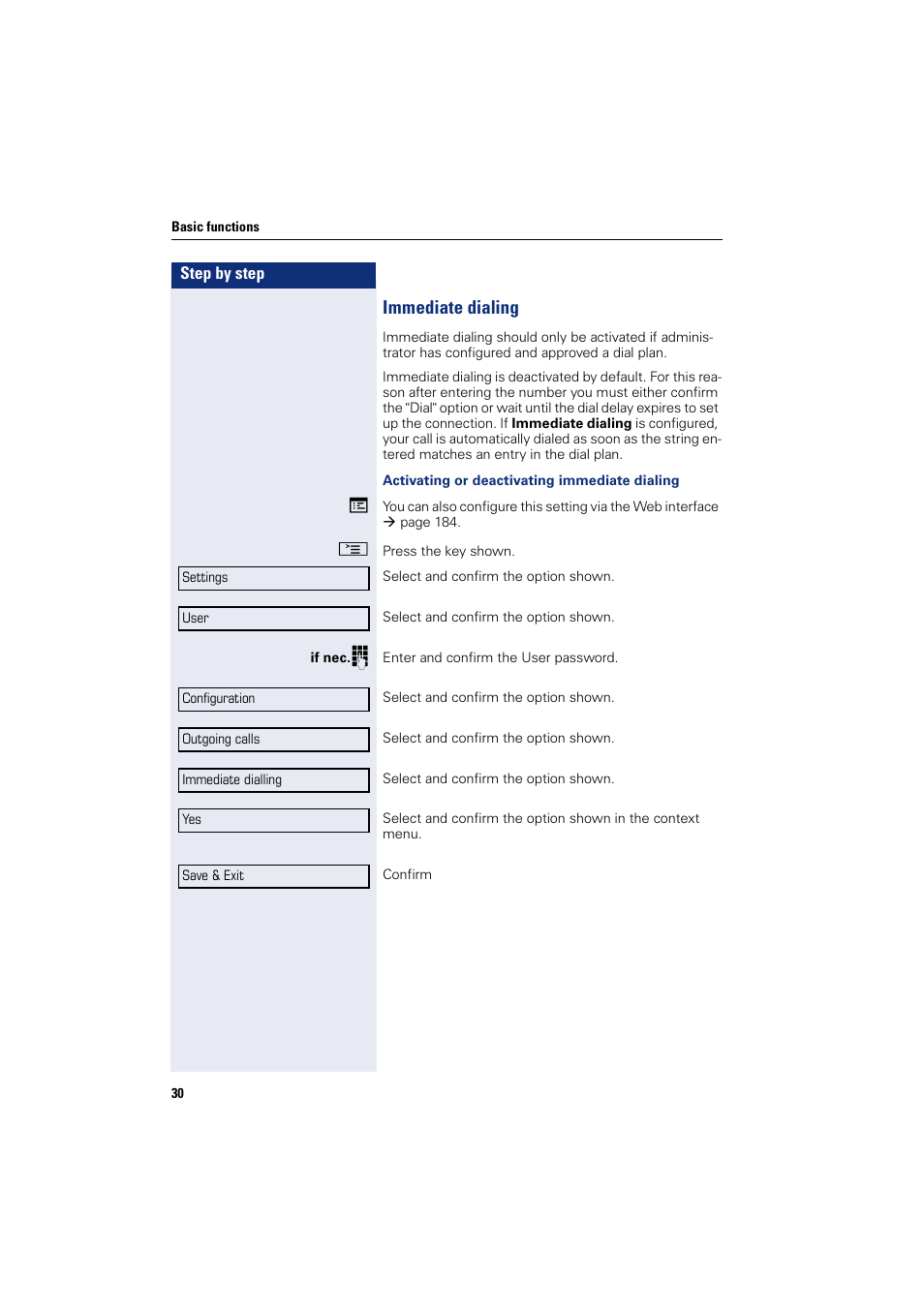 Immediate dialing | Siemens HIPATH 8000 User Manual | Page 30 / 205