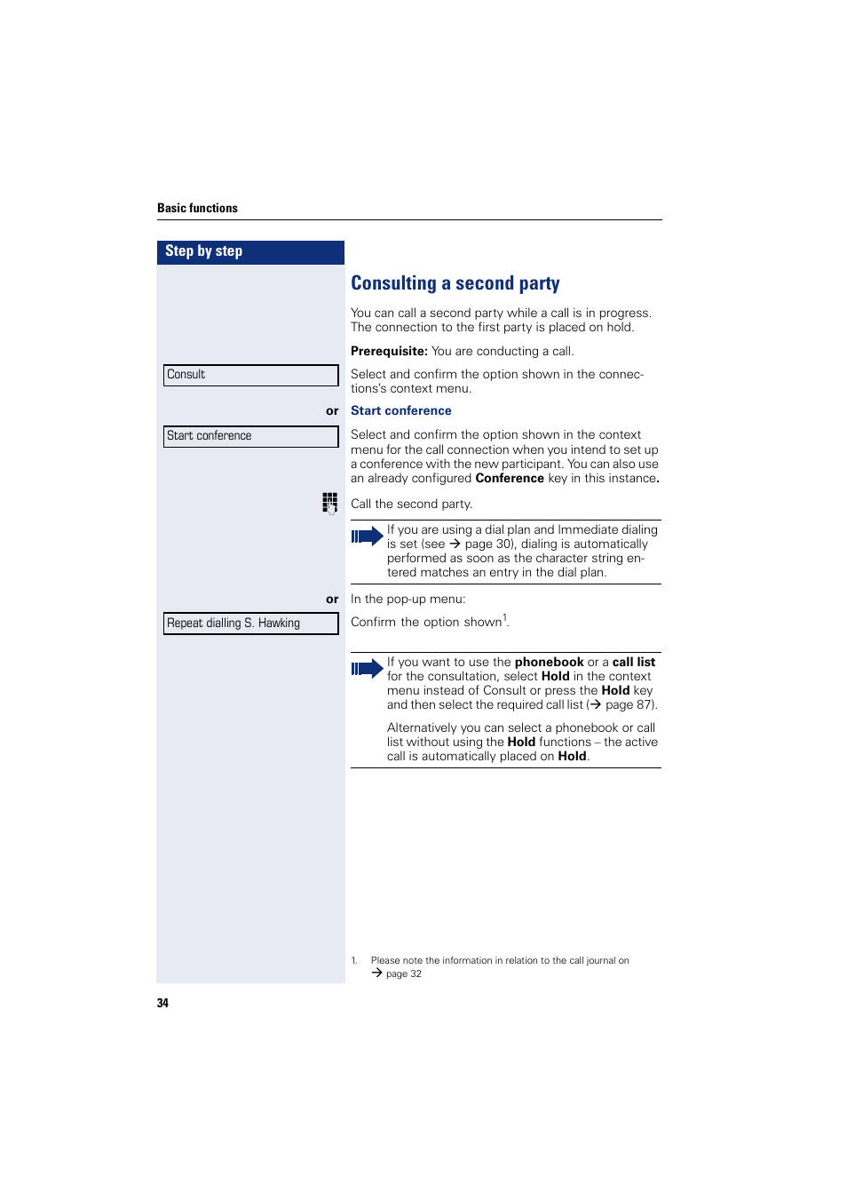 Consulting a second party, Ber during a consult | Siemens HIPATH 8000 User Manual | Page 34 / 205