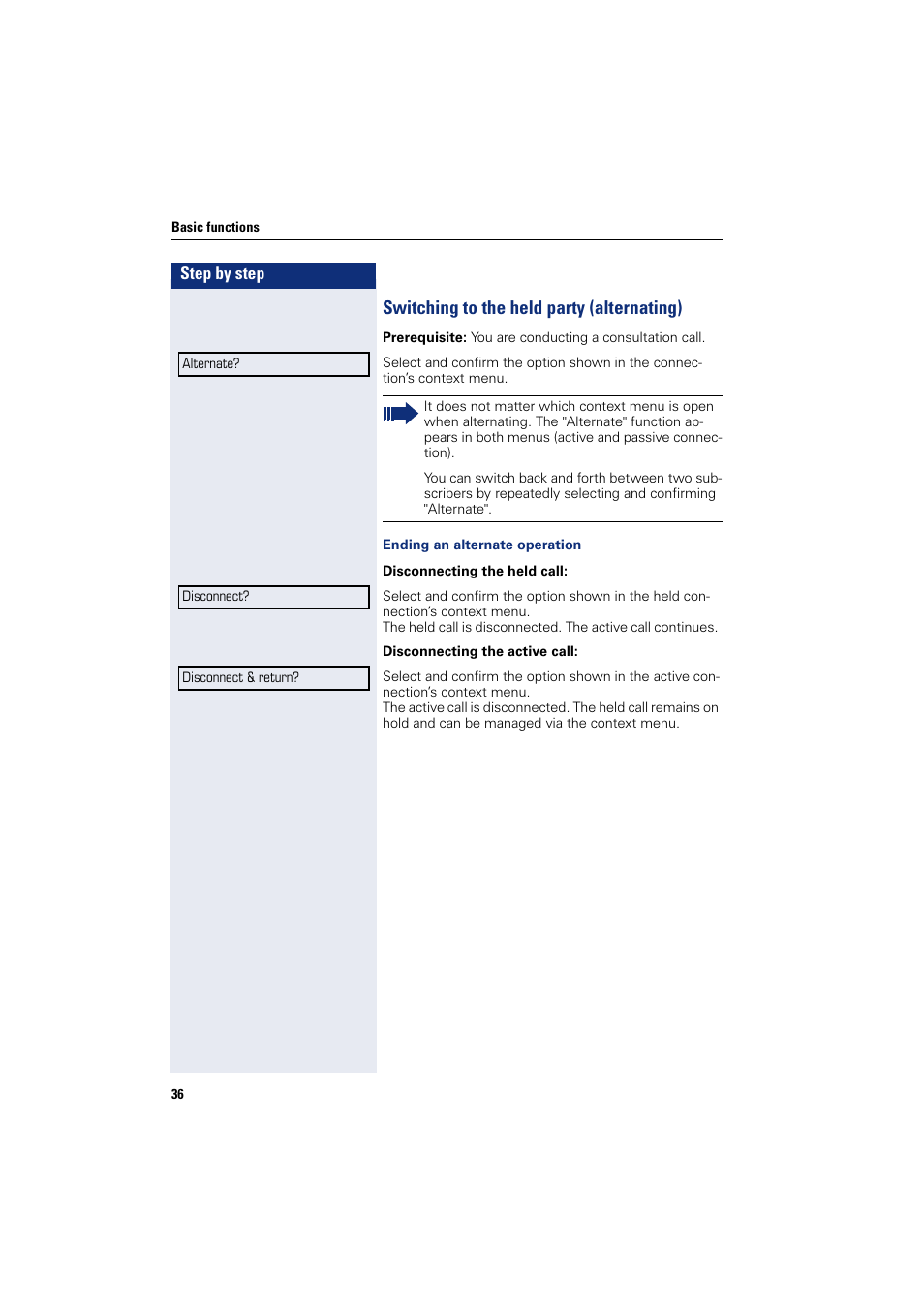 Switching to the held party (alternating) | Siemens HIPATH 8000 User Manual | Page 36 / 205