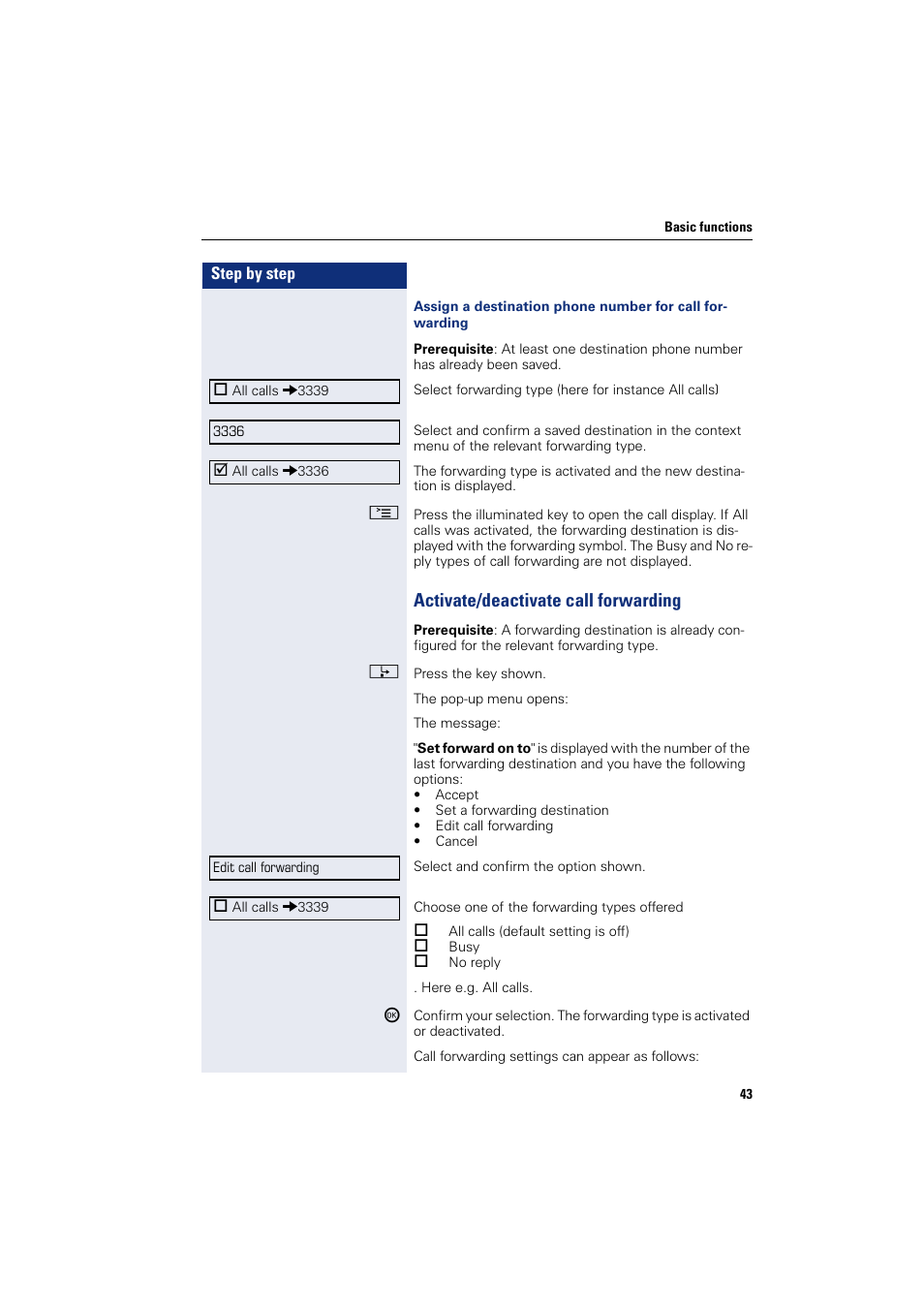 Activate/deactivate call forwarding | Siemens HIPATH 8000 User Manual | Page 43 / 205