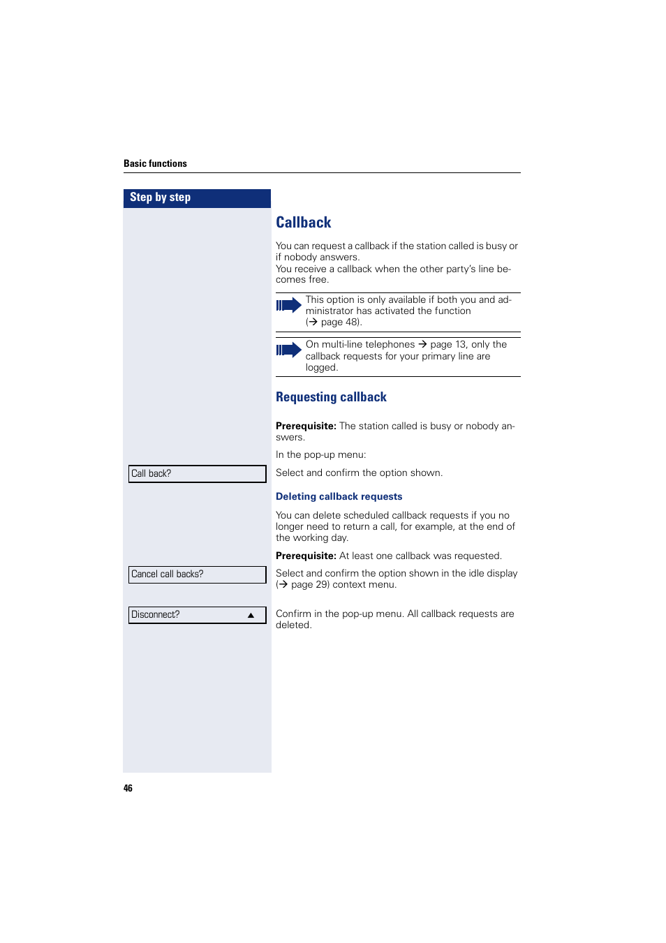 Callback, Requesting callback | Siemens HIPATH 8000 User Manual | Page 46 / 205