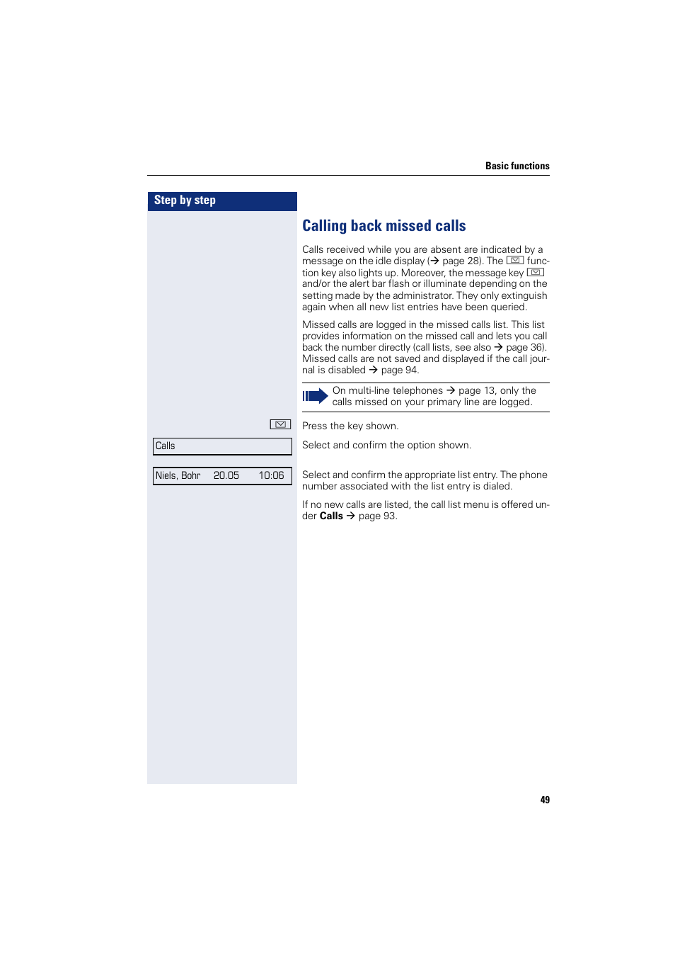 Calling back missed calls | Siemens HIPATH 8000 User Manual | Page 49 / 205