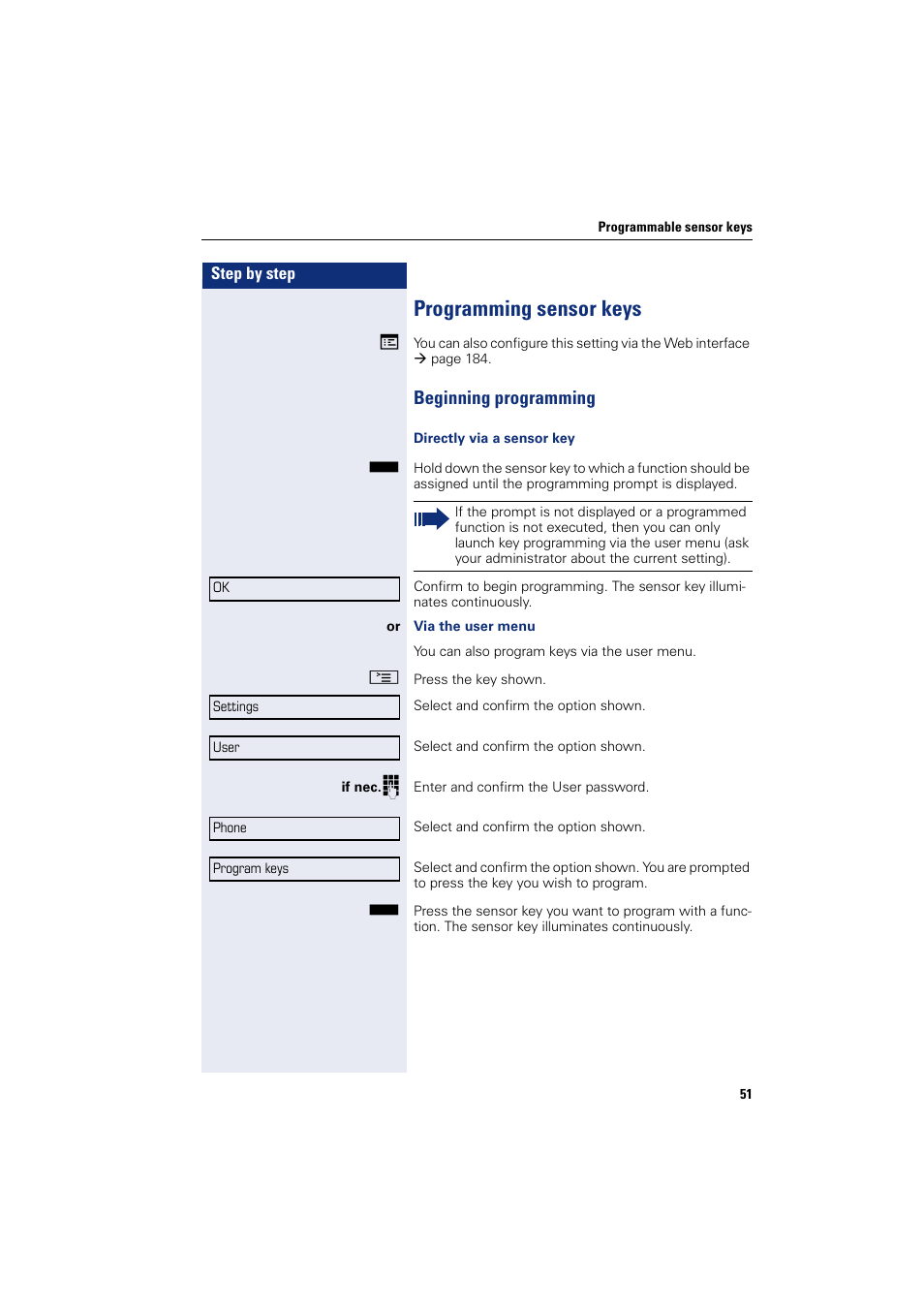 Programming sensor keys, Beginning programming | Siemens HIPATH 8000 User Manual | Page 51 / 205