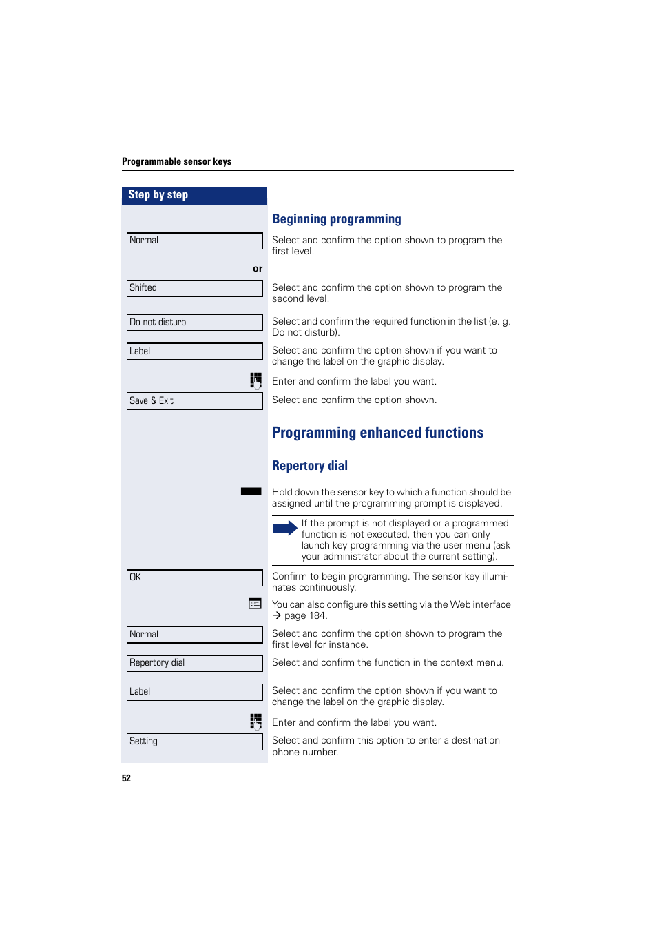 Beginning programming, Programming enhanced functions, Repertory dial | Siemens HIPATH 8000 User Manual | Page 52 / 205