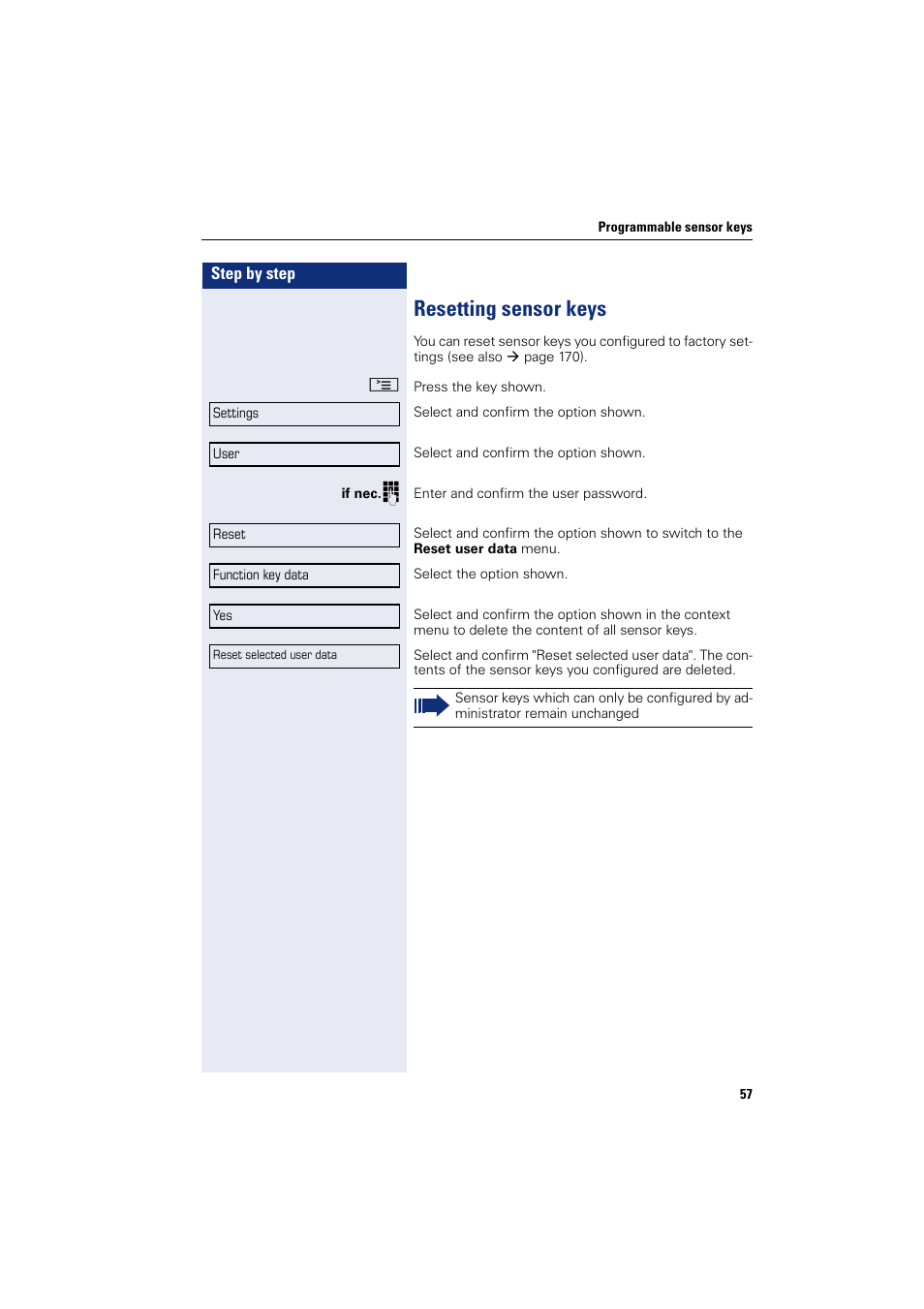 Resetting sensor keys | Siemens HIPATH 8000 User Manual | Page 57 / 205