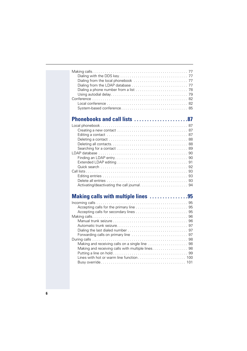 Phonebooks and call lists, Making calls with multiple lines | Siemens HIPATH 8000 User Manual | Page 6 / 205