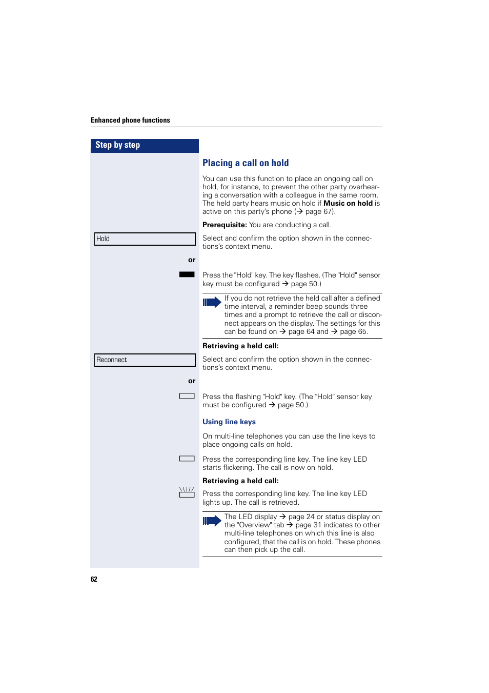 Placing a call on hold | Siemens HIPATH 8000 User Manual | Page 62 / 205