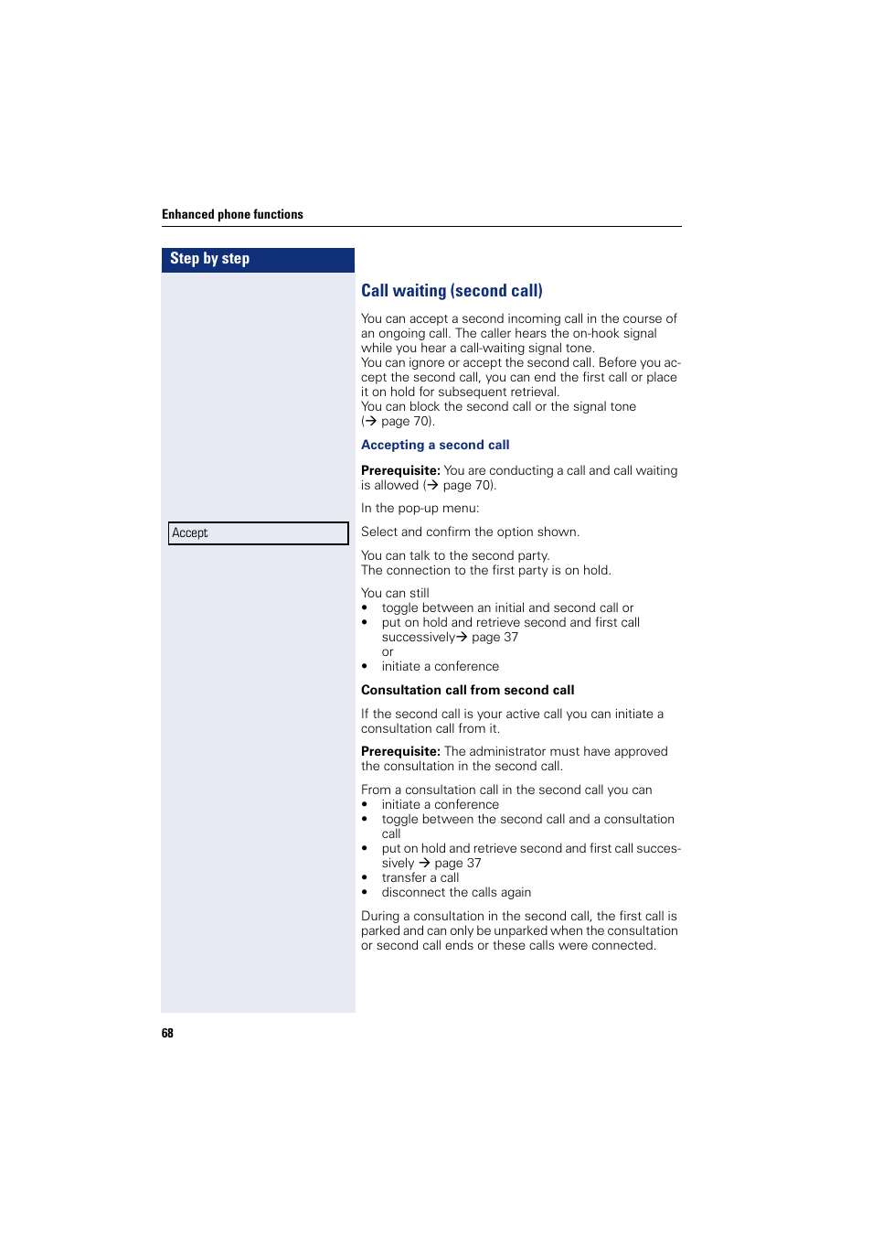 Call waiting (second call) | Siemens HIPATH 8000 User Manual | Page 68 / 205