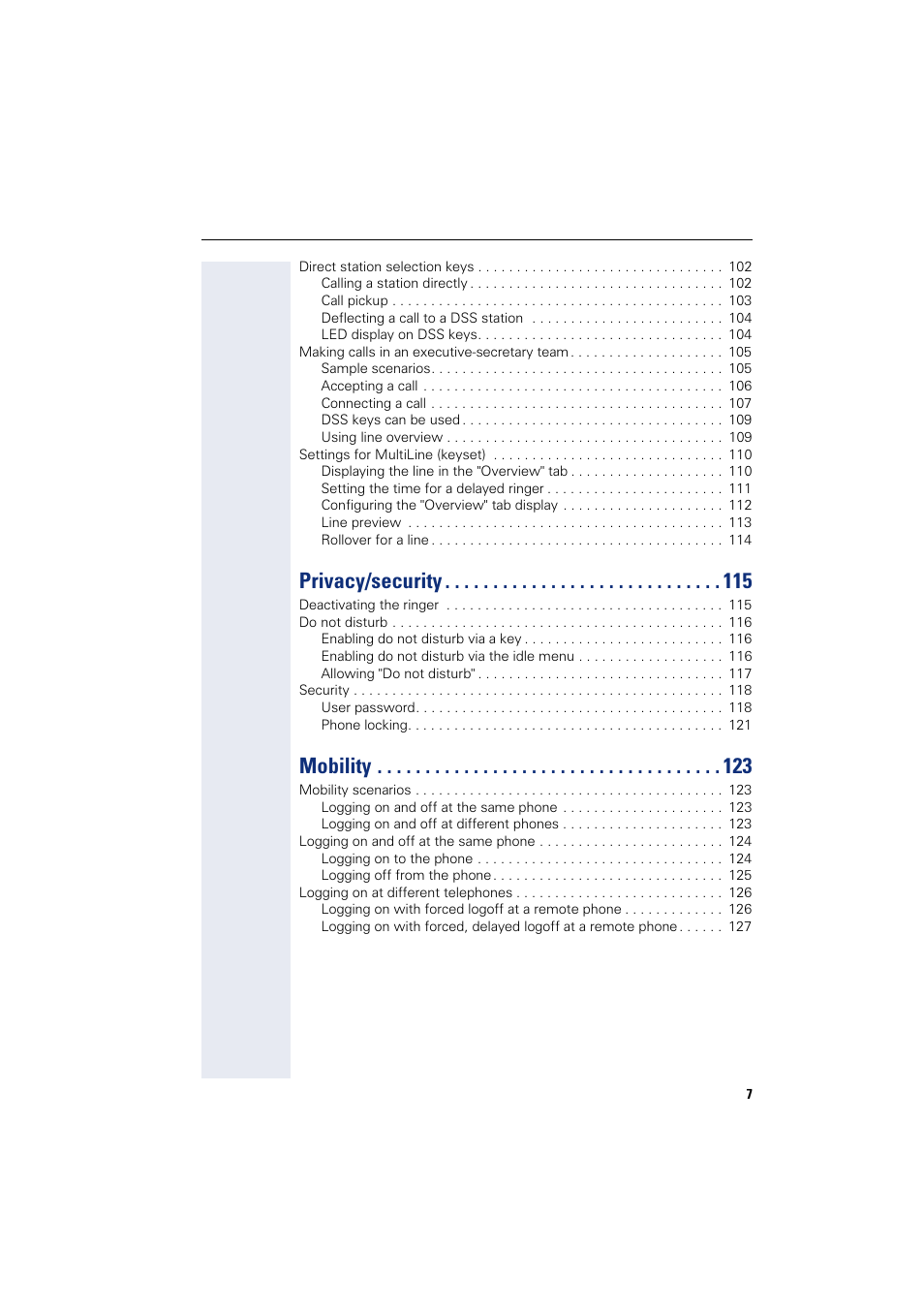 Privacy/security, Mobility | Siemens HIPATH 8000 User Manual | Page 7 / 205