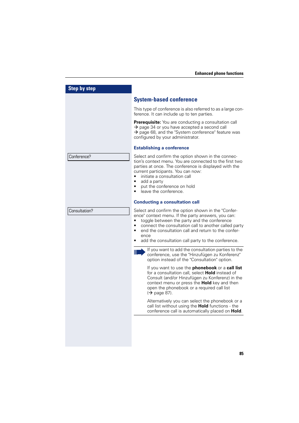 System-based conference | Siemens HIPATH 8000 User Manual | Page 85 / 205