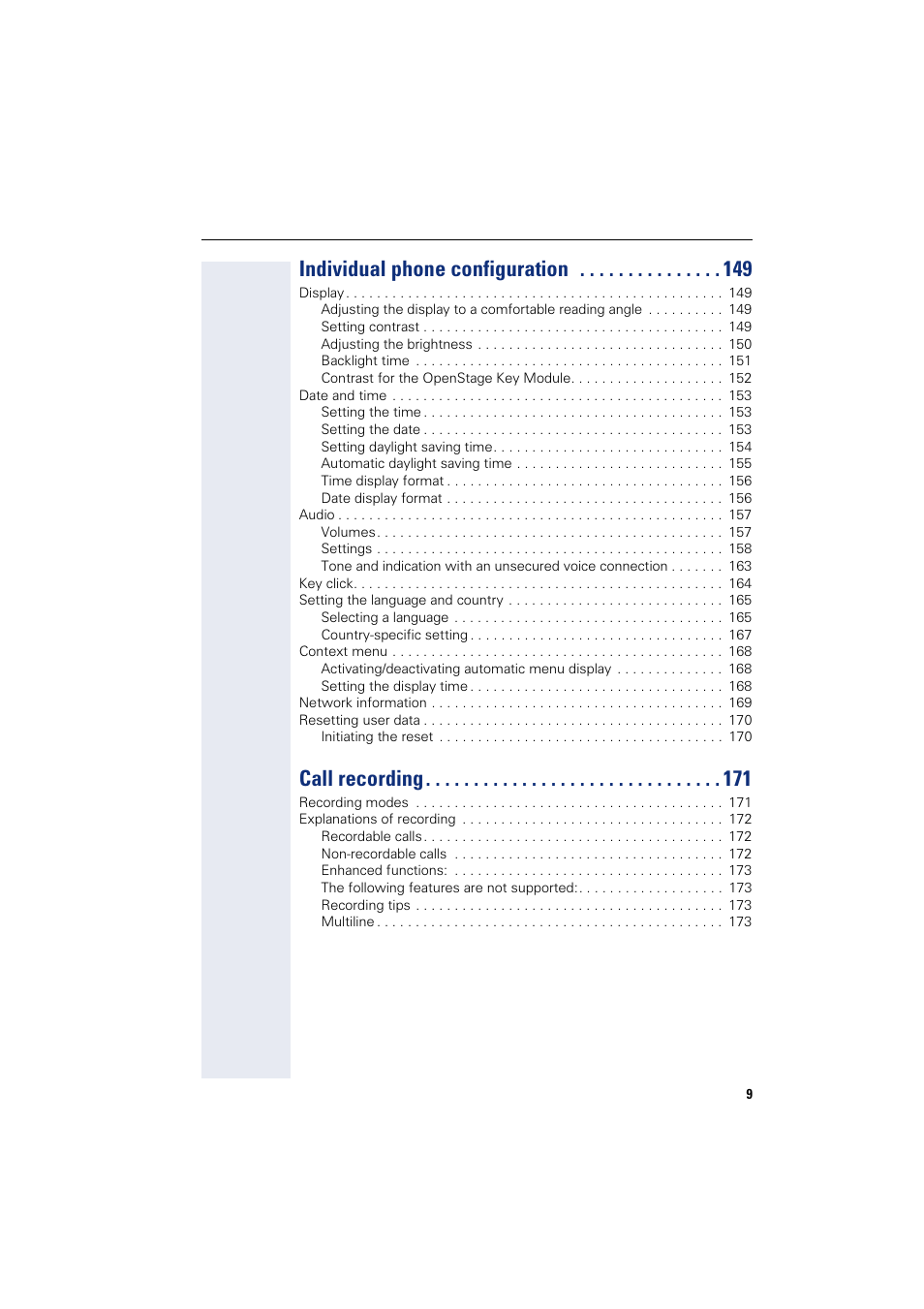 Individual phone configuration, Call recording | Siemens HIPATH 8000 User Manual | Page 9 / 205