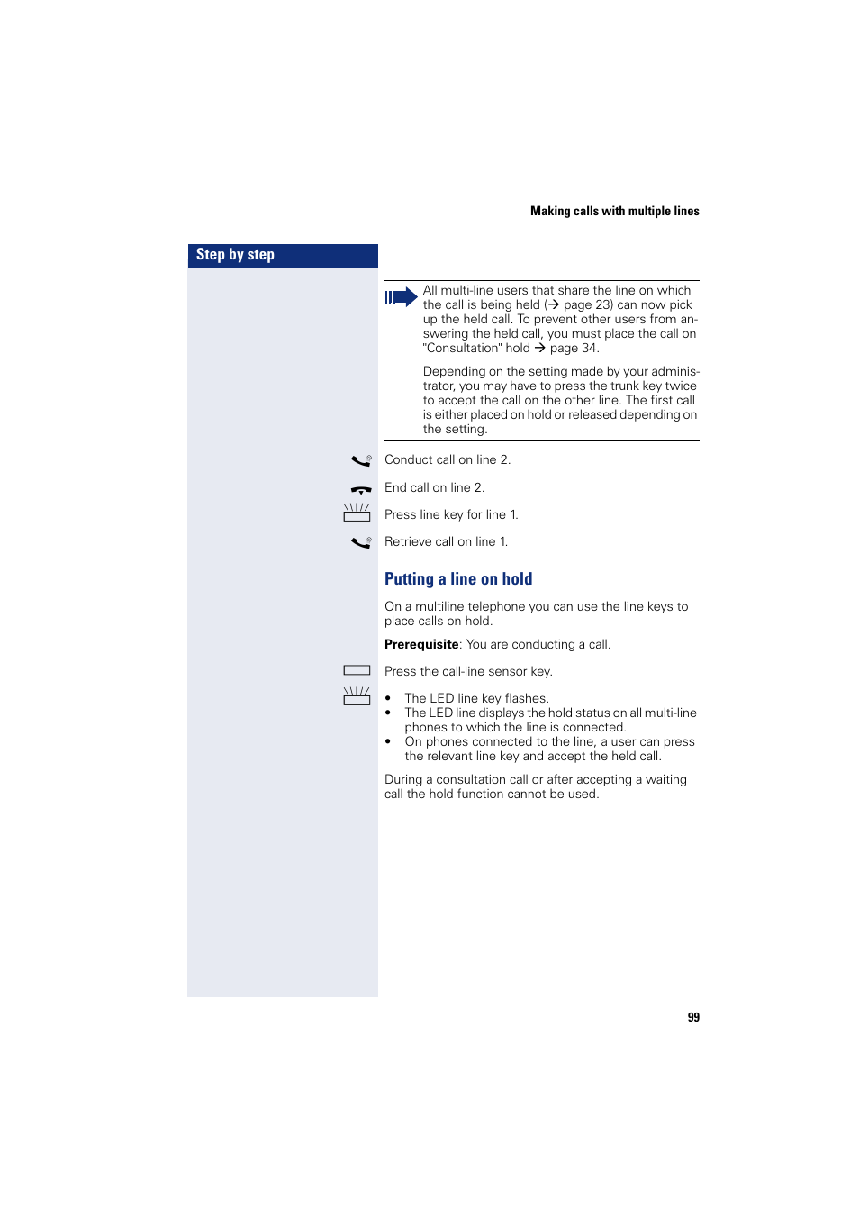 Putting a line on hold | Siemens HIPATH 8000 User Manual | Page 99 / 205