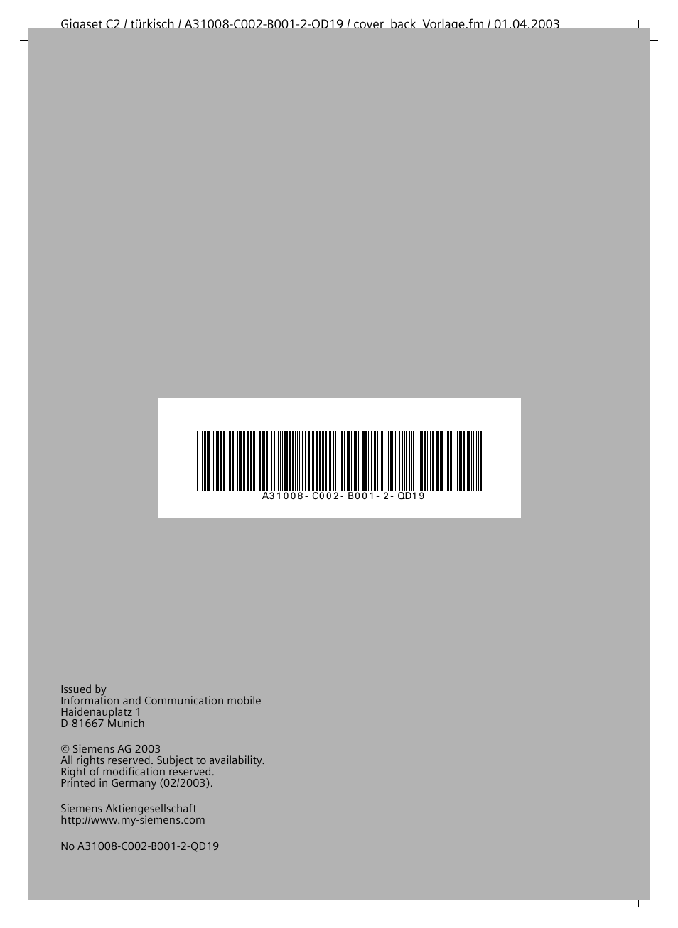 Siemens C2 User Manual | Page 29 / 29