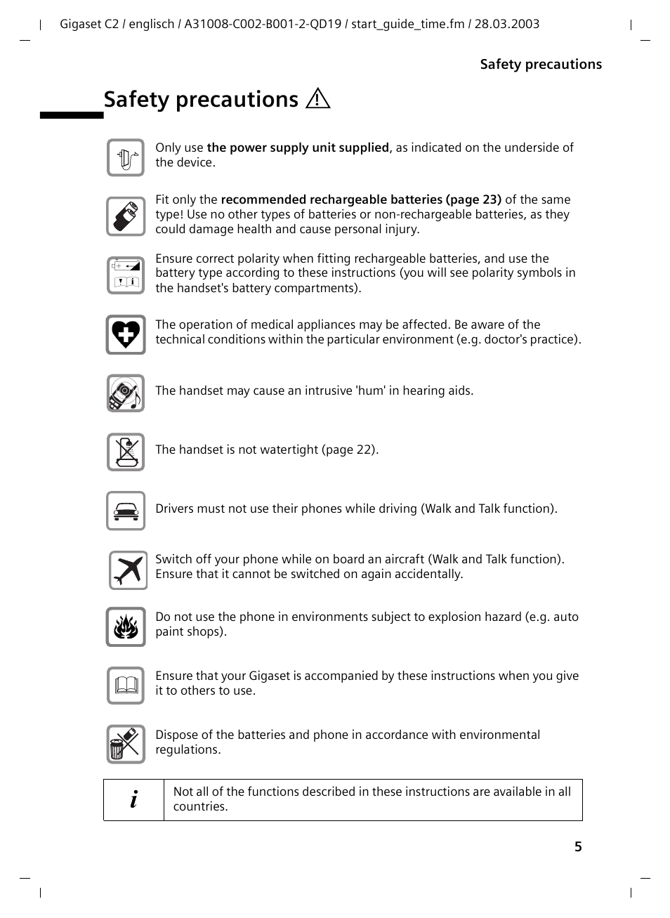 Safety precautions | Siemens C2 User Manual | Page 5 / 29